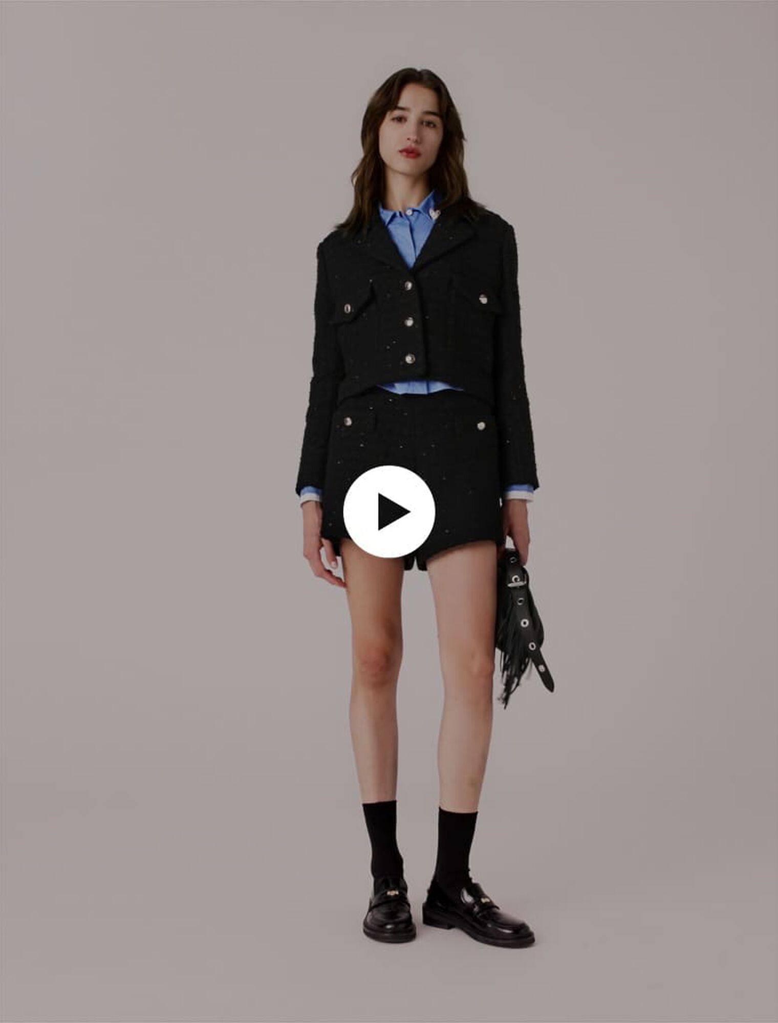 Short rhinestone tweed jacket