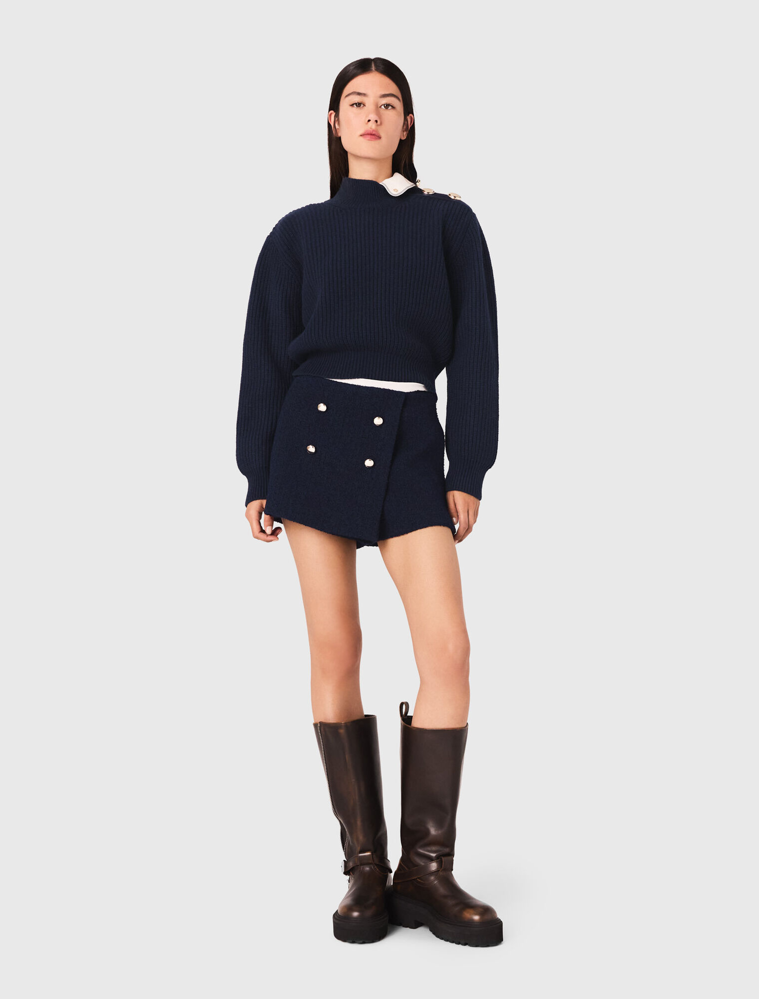 Tweed shorts with contrast band