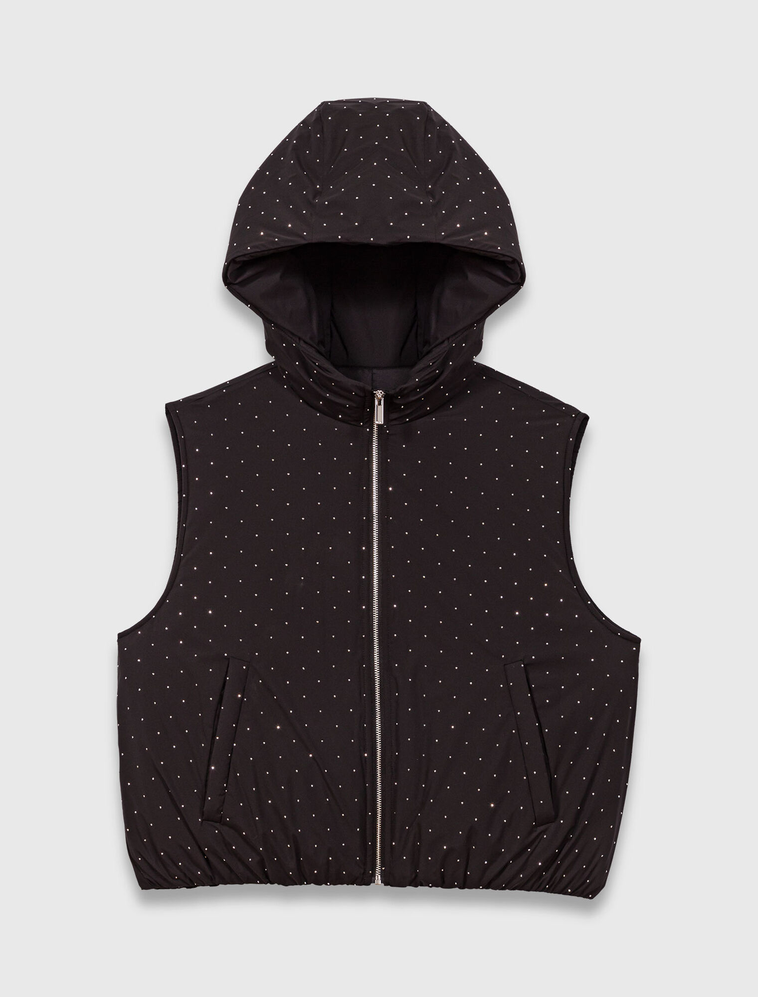 Rhinestone sleeveless puffer jacket