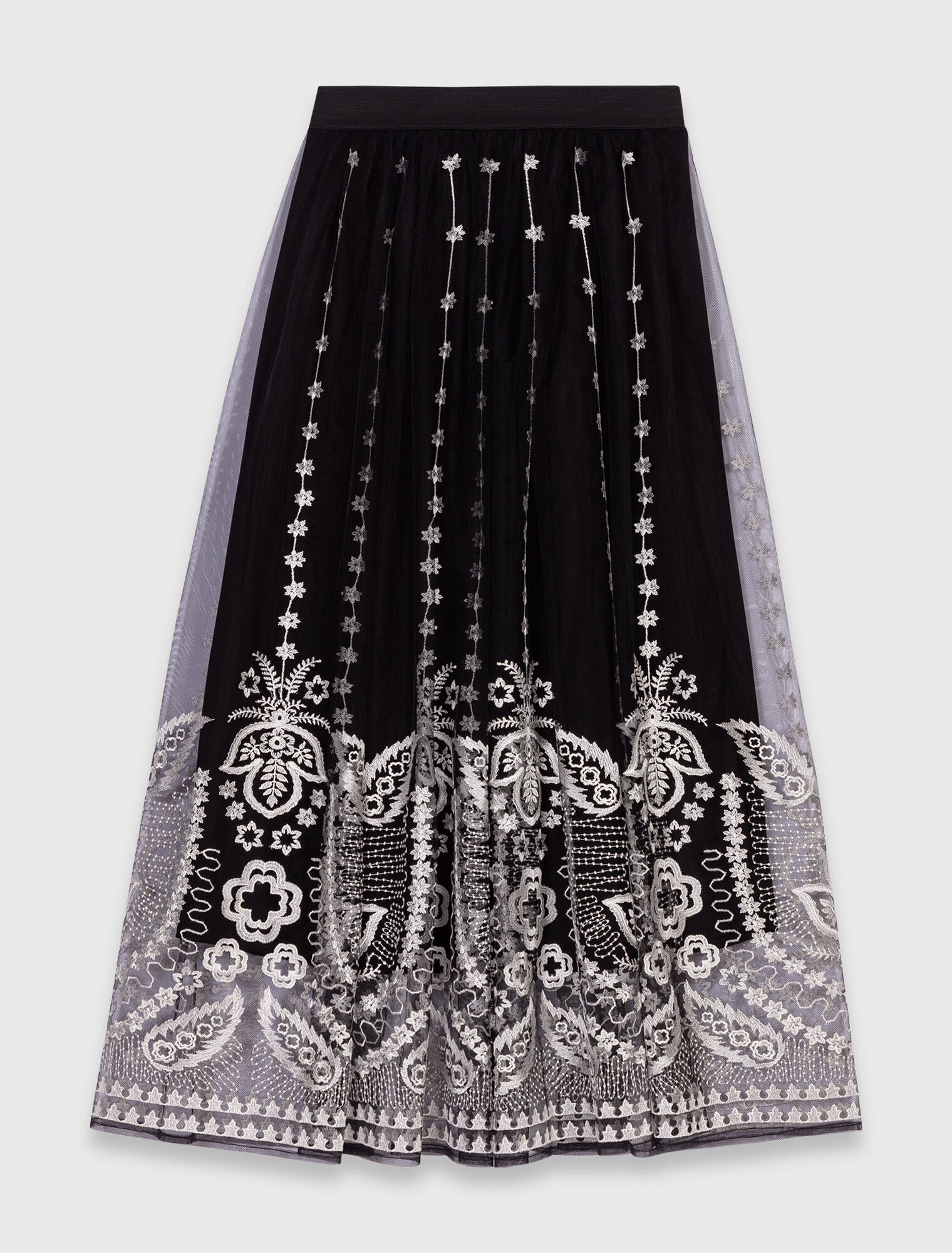 Long embroidered tulle skirt