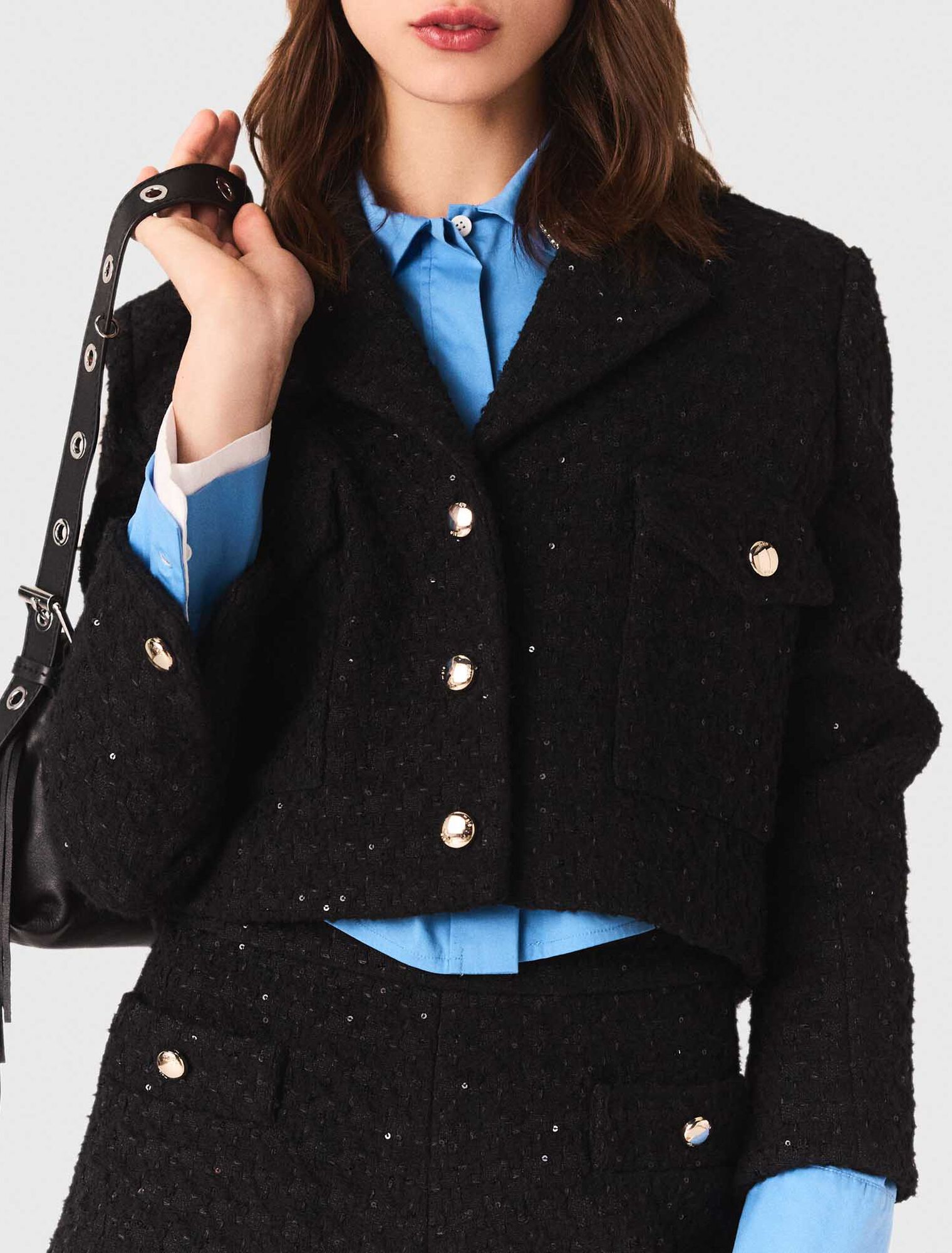 Short rhinestone tweed jacket