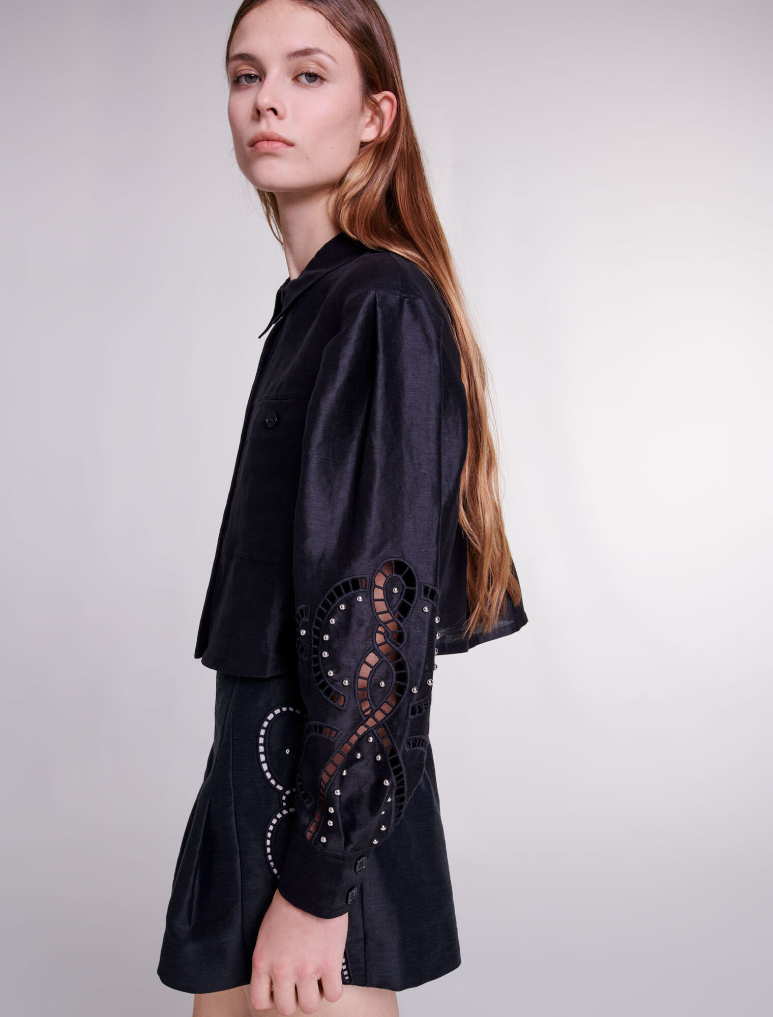 Openwork linen cropped shirt