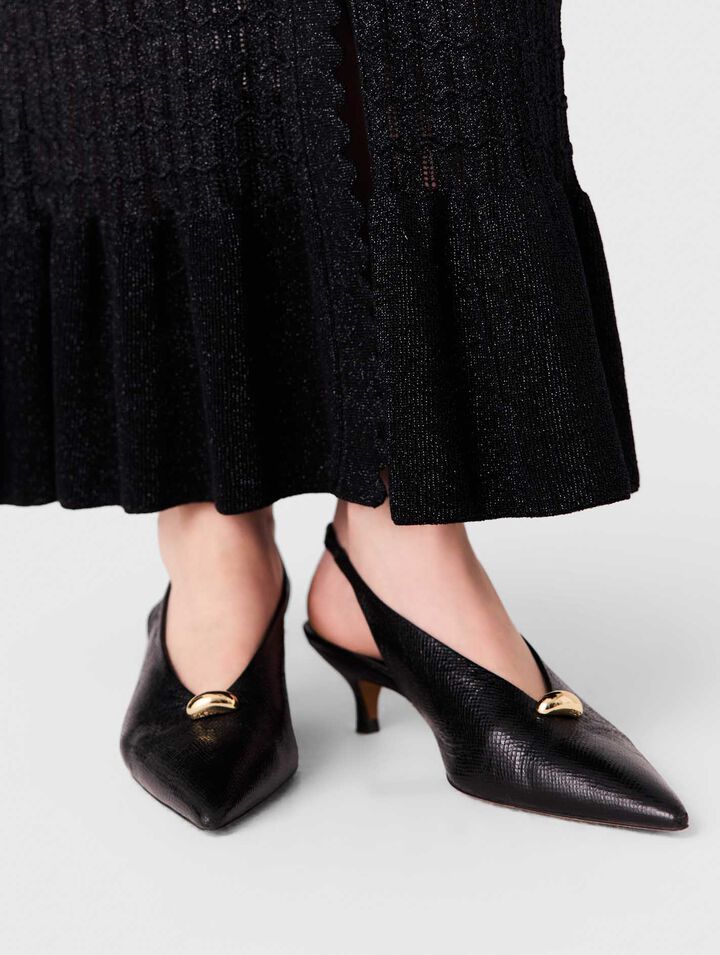 Pointed embossed leather slingbacks