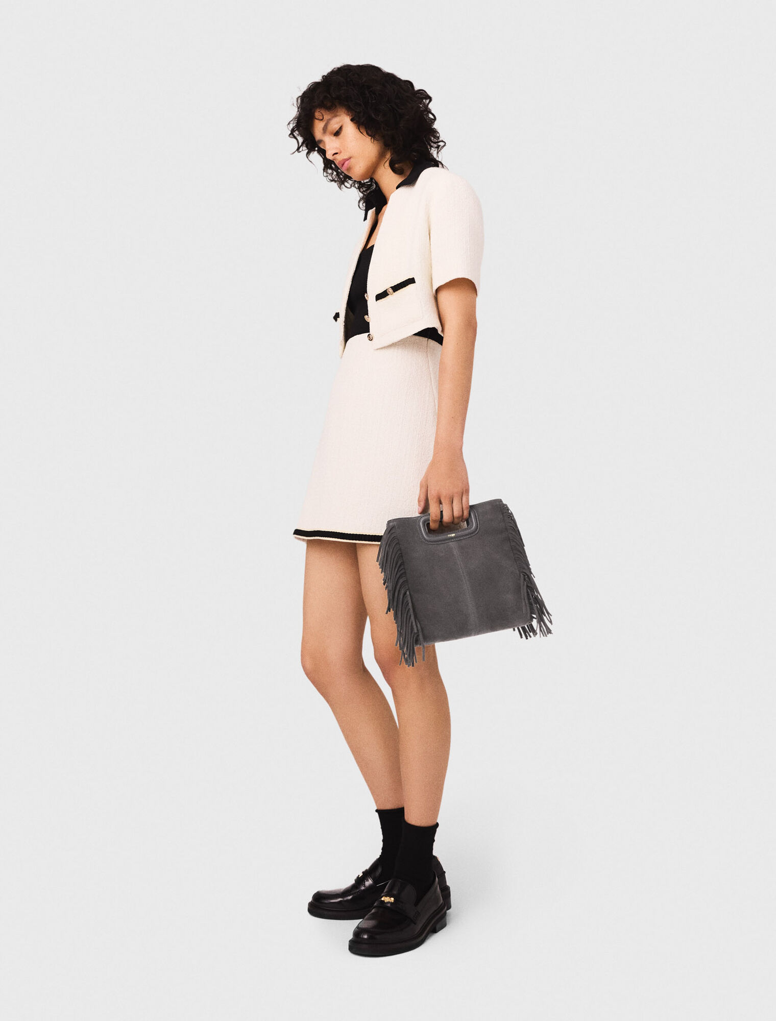 Fringed M bag in suede