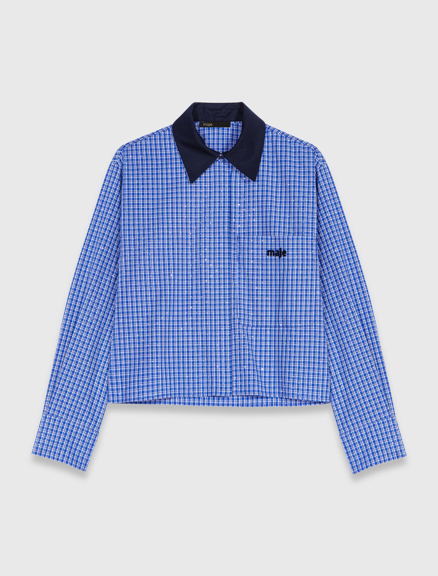 Rhinestone shirt with removable col