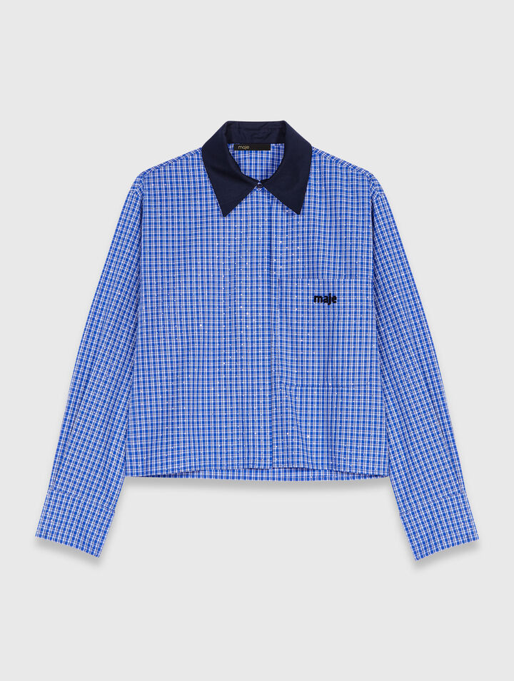 Rhinestone shirt with removable col