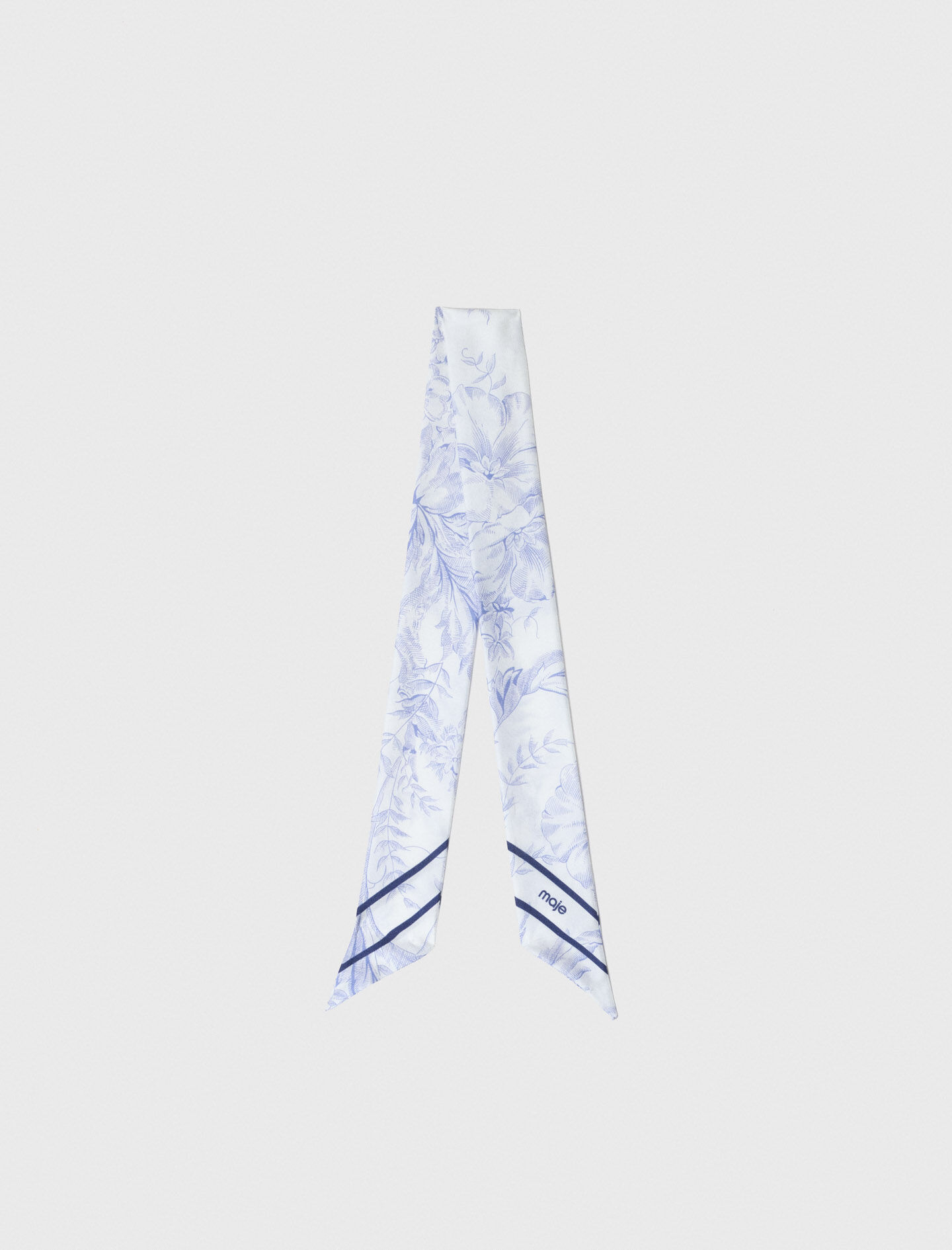 Floral print silk scarf White/Blue for Women | Maje