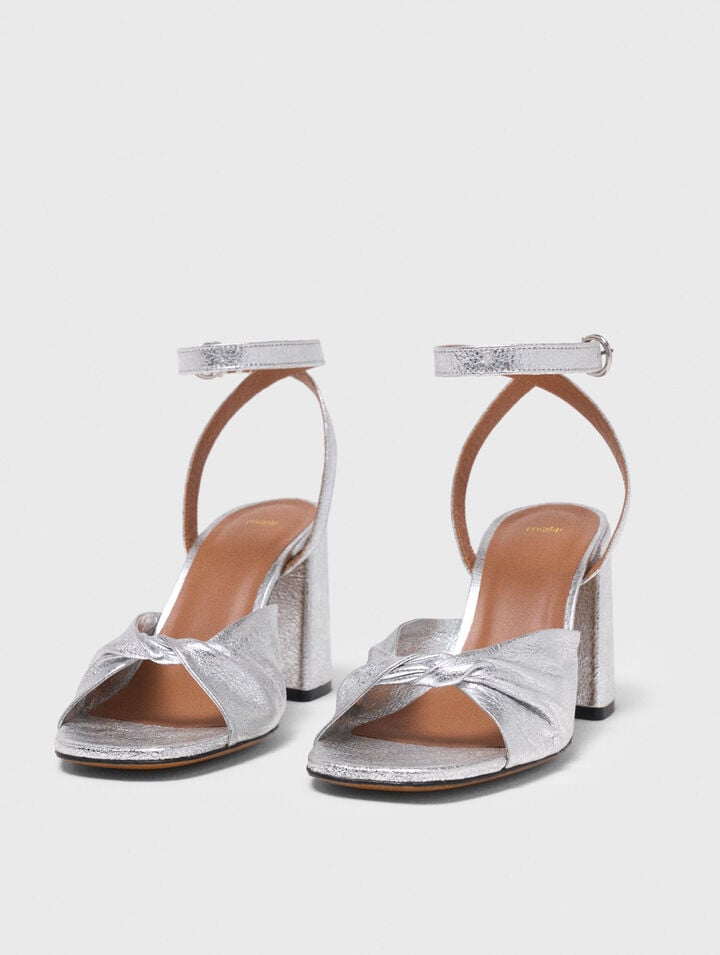 Metallic leather sandals with heels