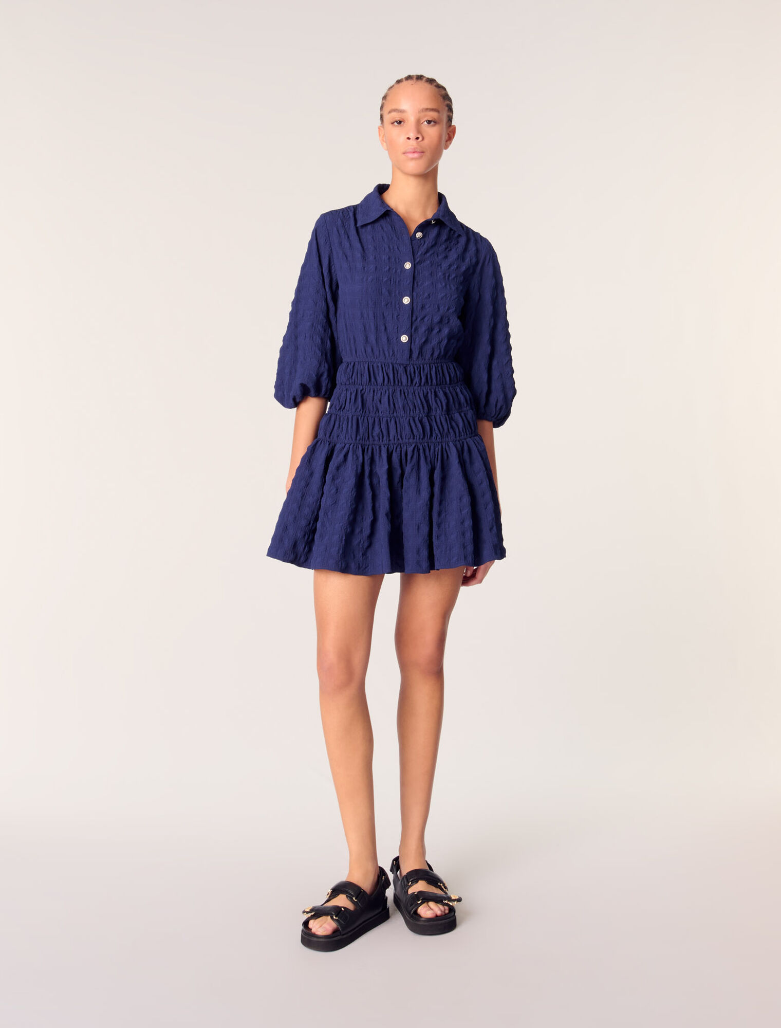 Short satin-effect pleated dress  Short satin-effect pleated dress
