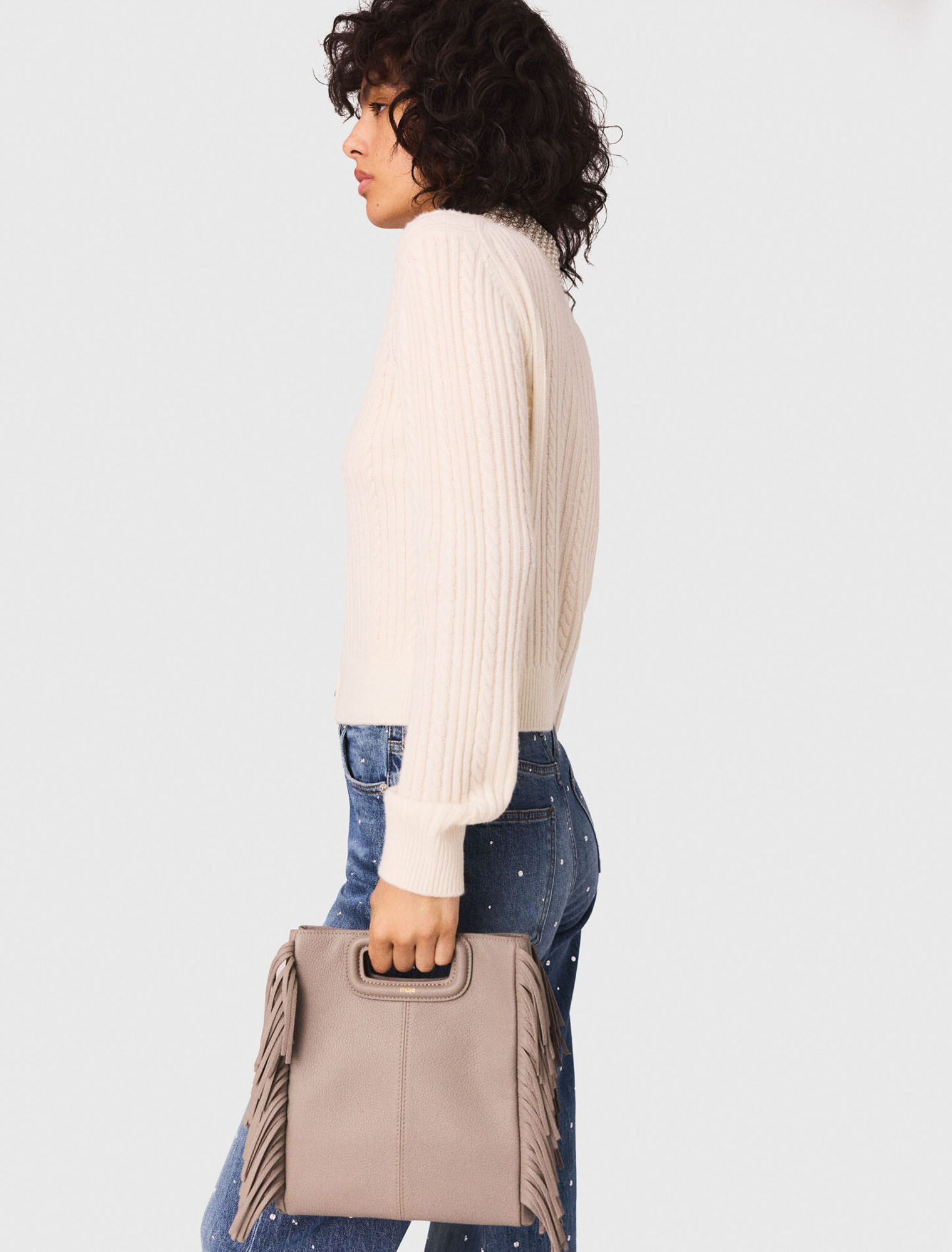 Knit cardigan with removable collar