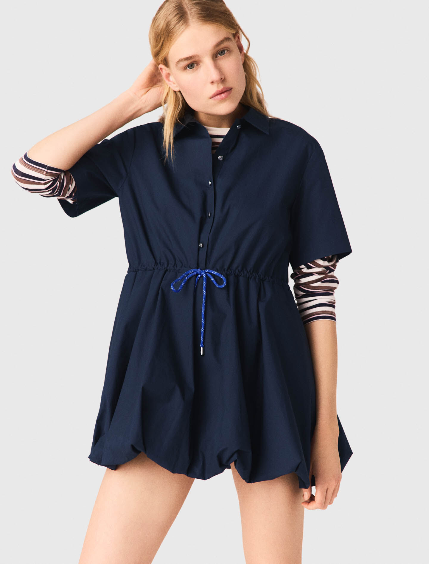 Maje ワンピース Short-sleeved cotton bubble dress Navy for Women | Maje