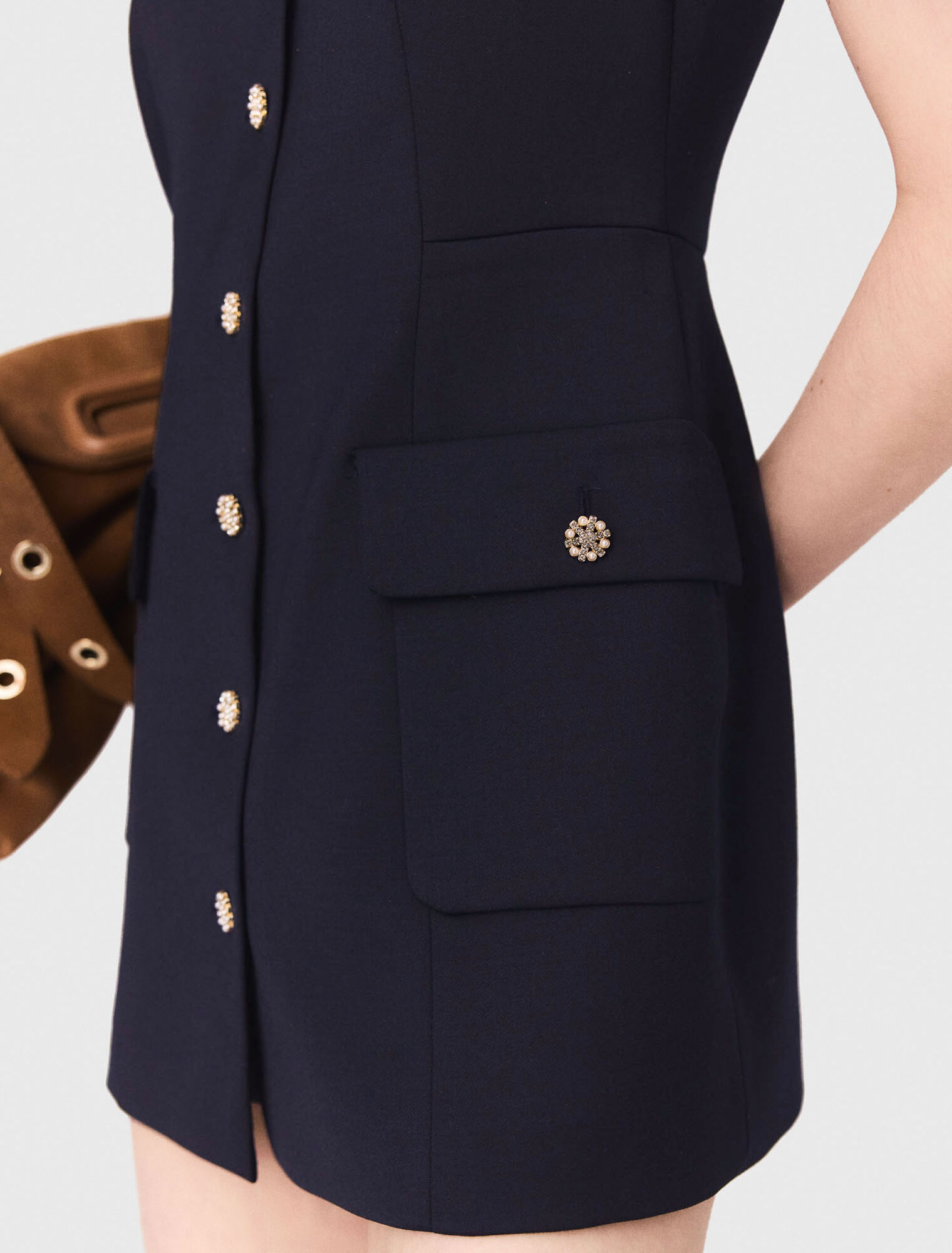 Layered-effect wool-blend dress