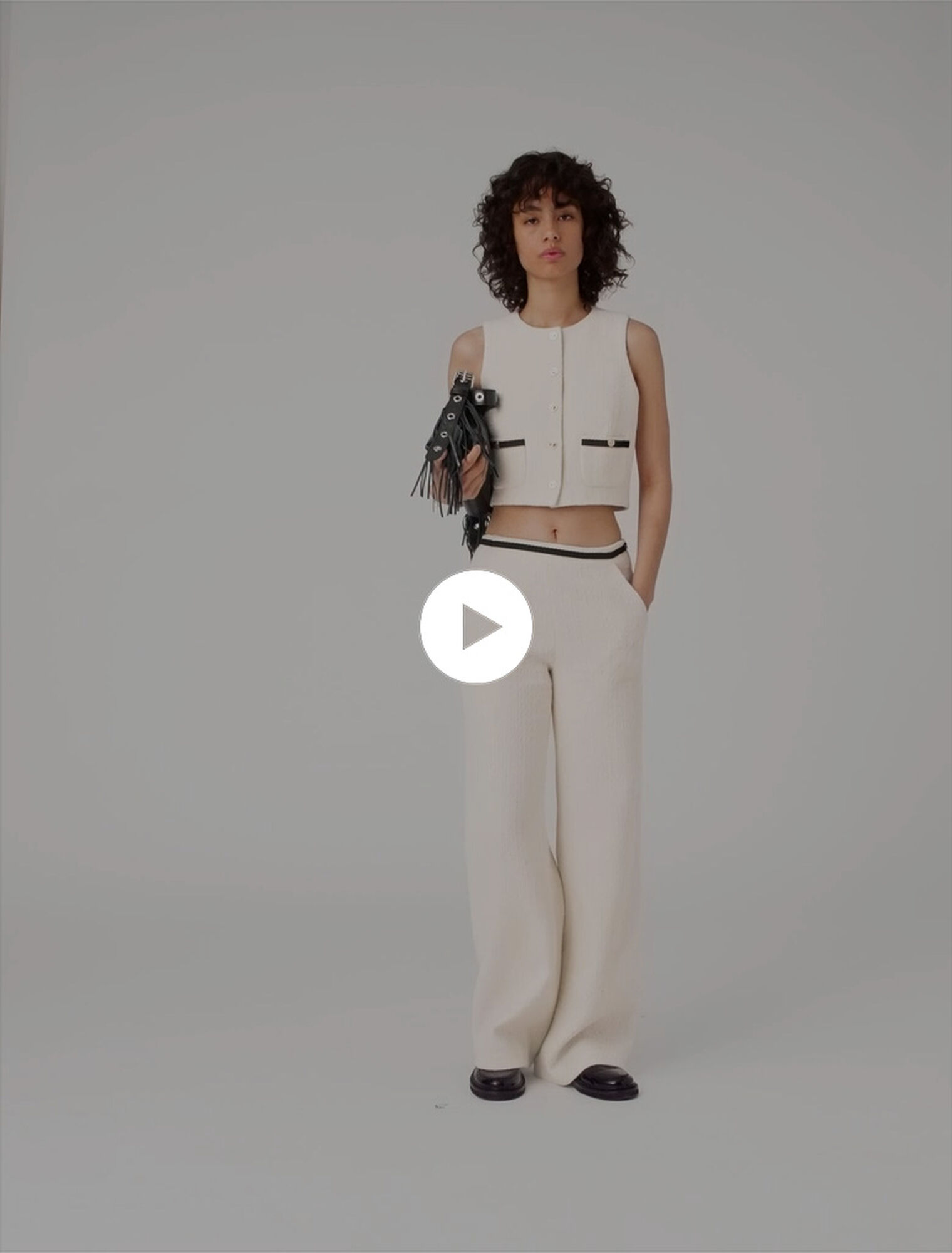 Wide leg tweed-effect trousers