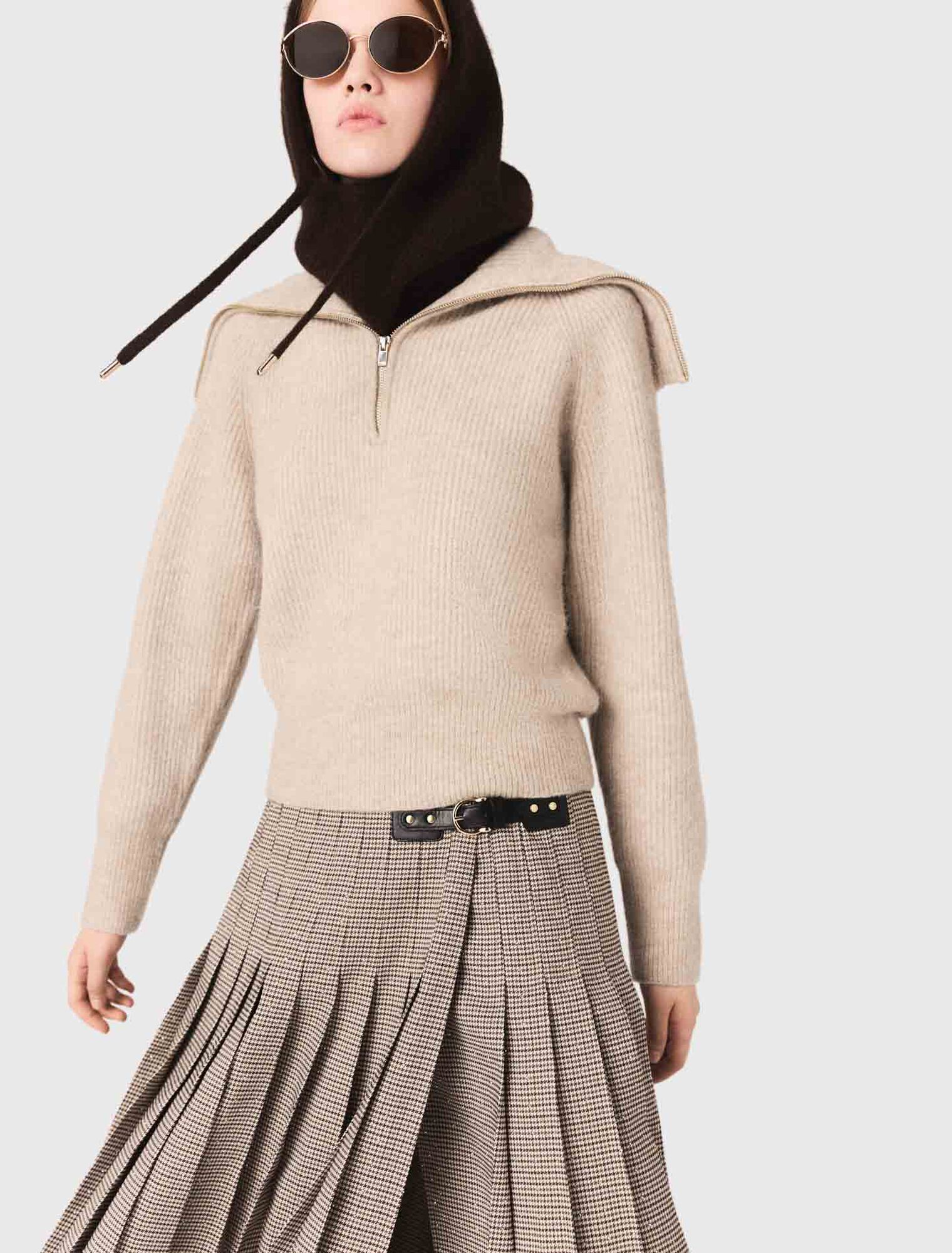 Rhinestone jumper with half-zip collar