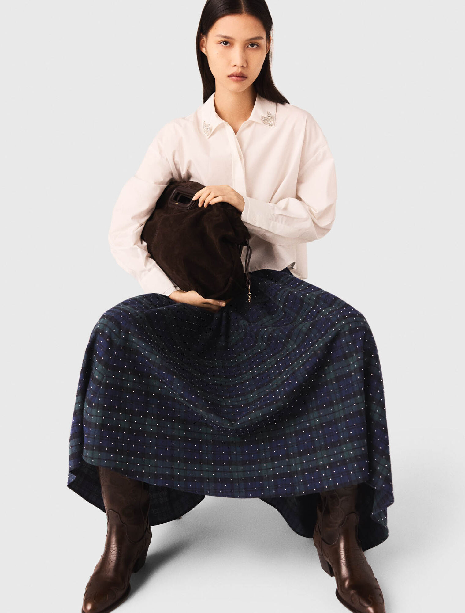 Check skirt with rhinestones Check skirt with rhinestones