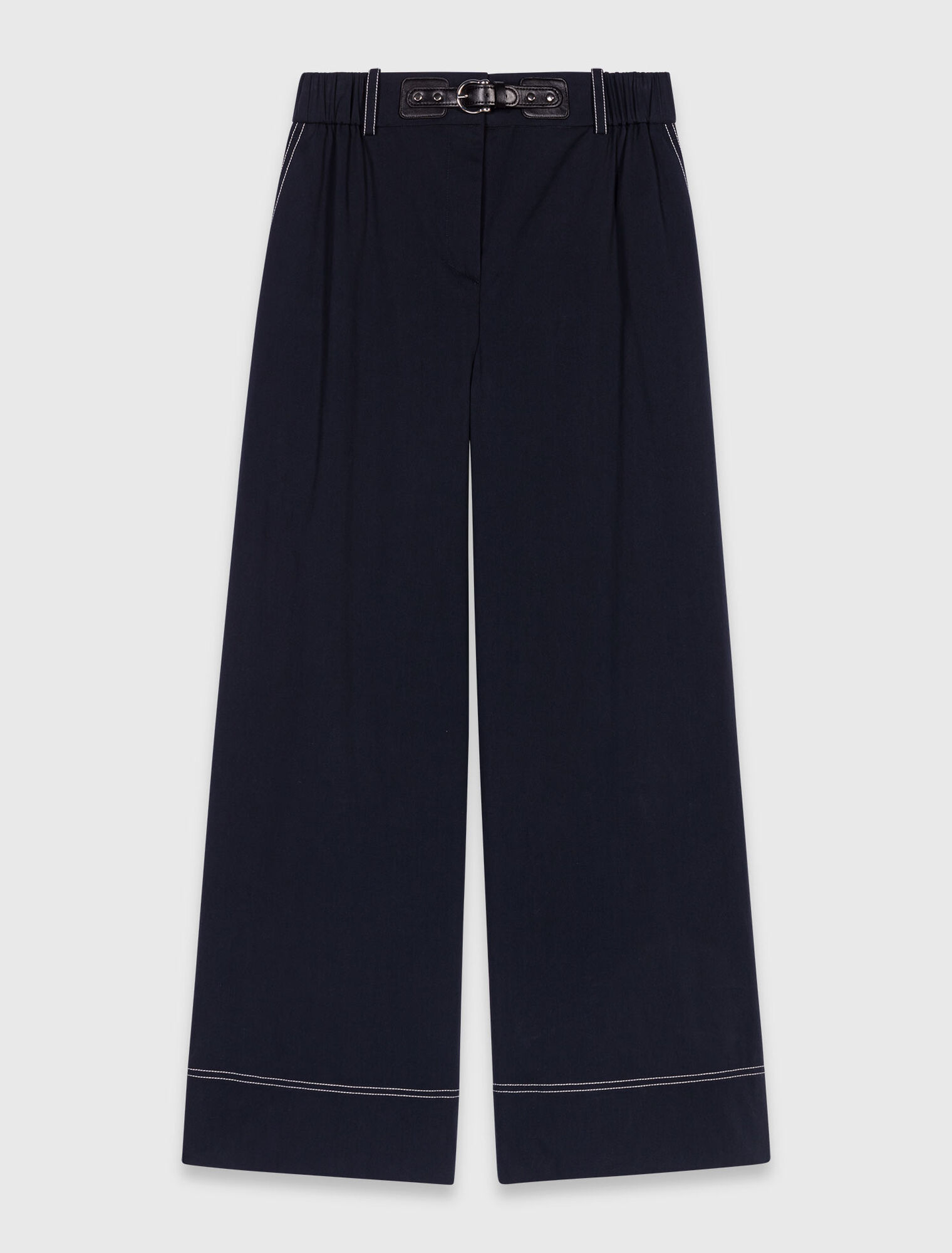 Cotton trousers with leather belt