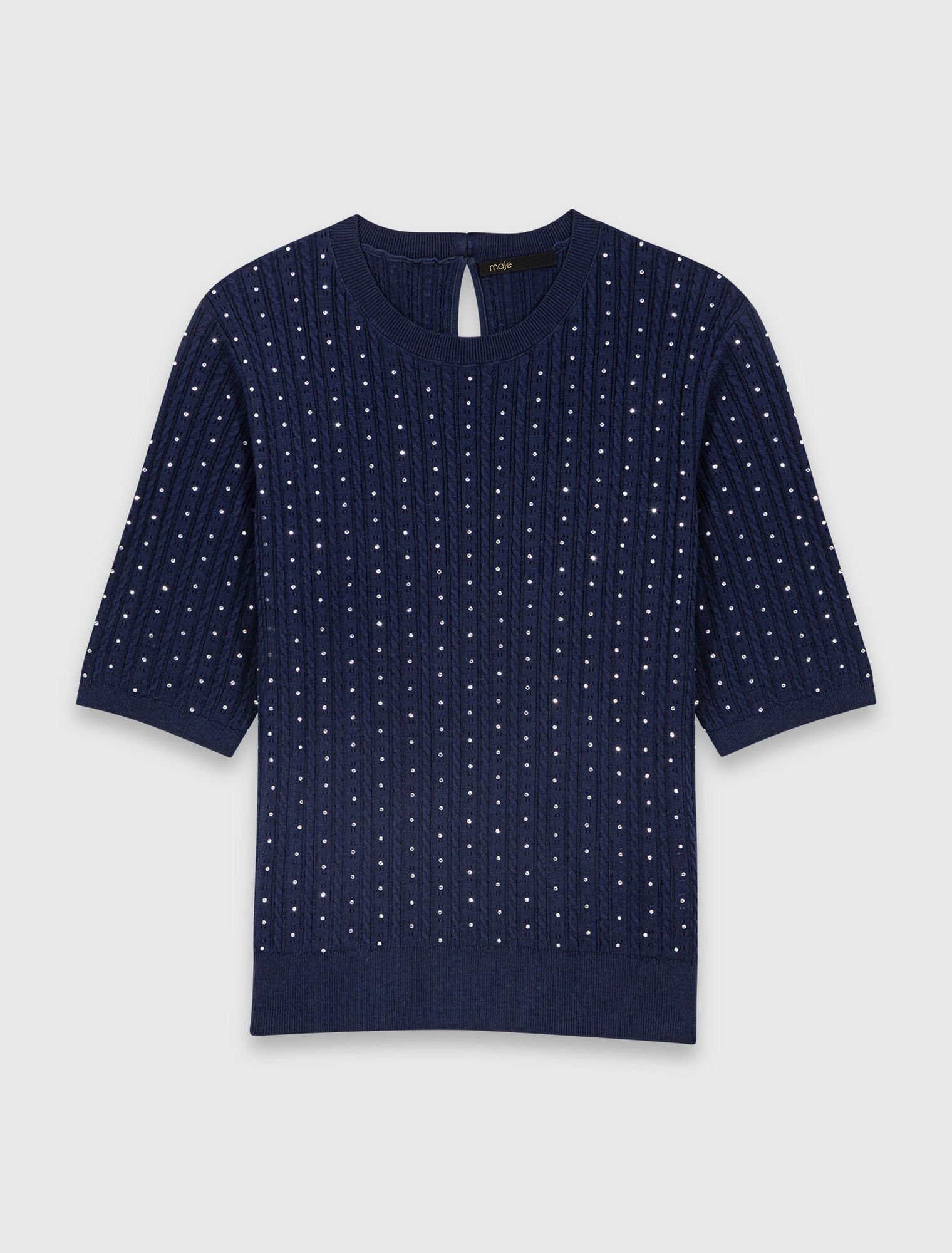 Round-neck rhinestone jumper