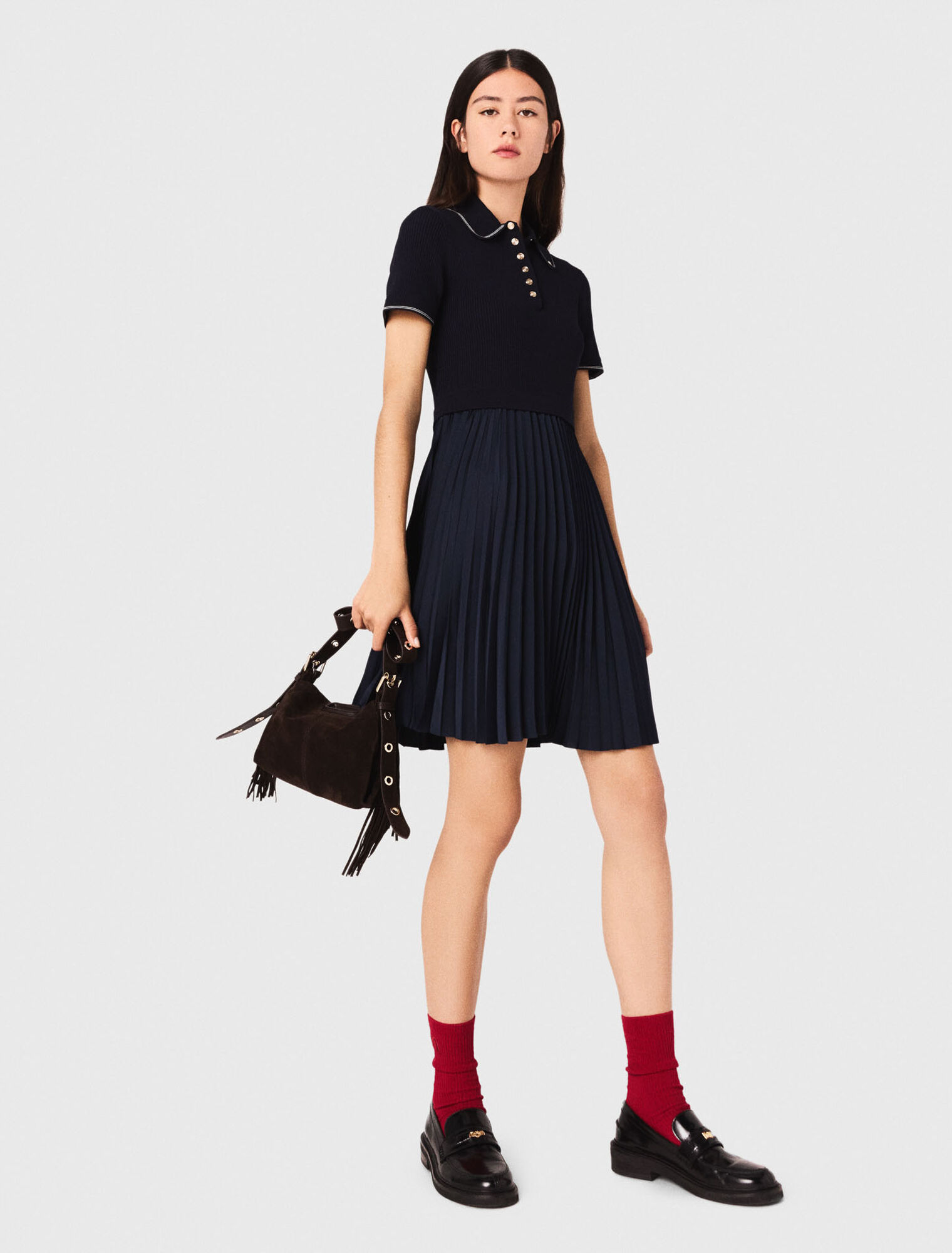 Short pleated polo collar dress