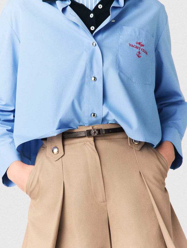 Pleated cotton shorts