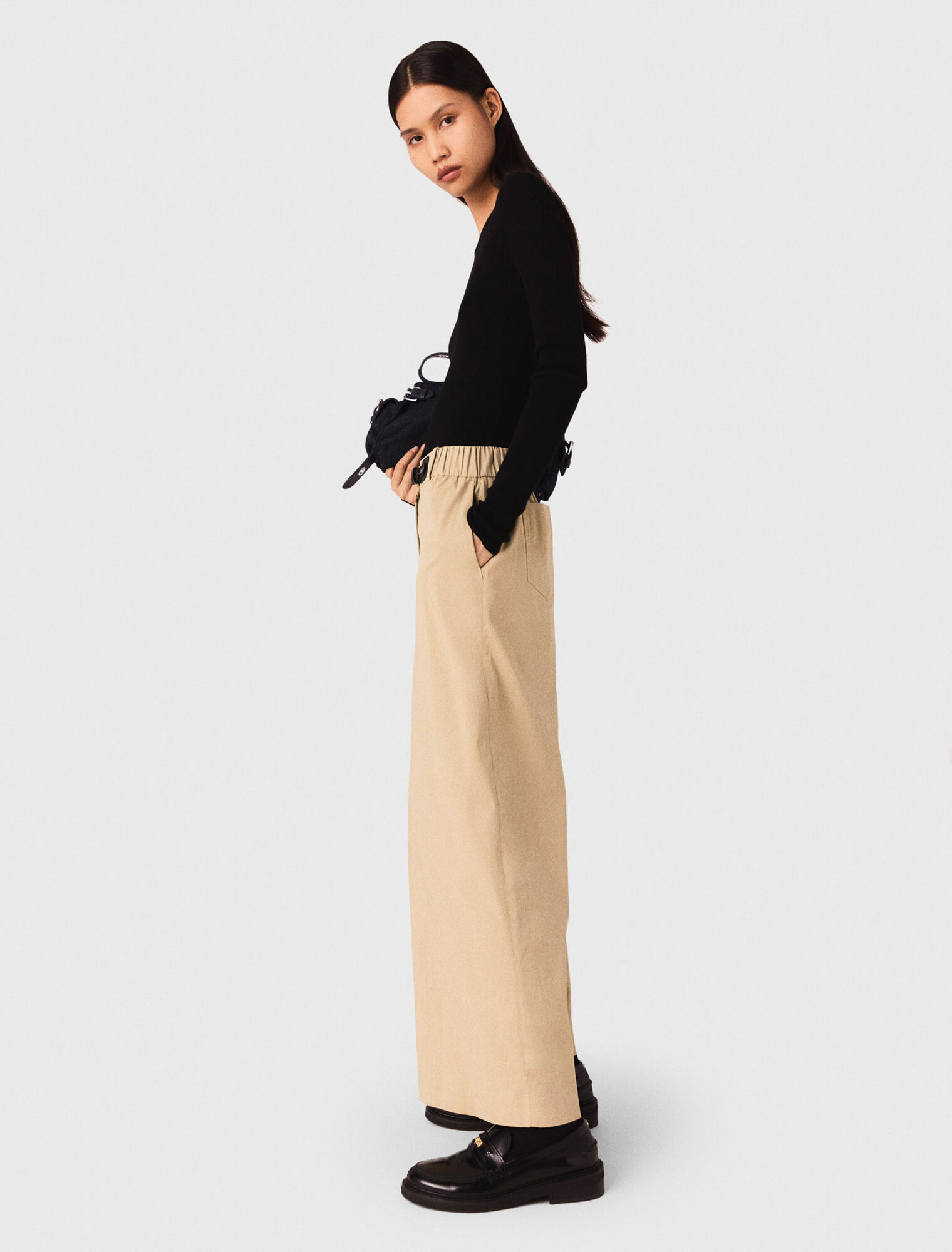 Wide-leg cotton trousers