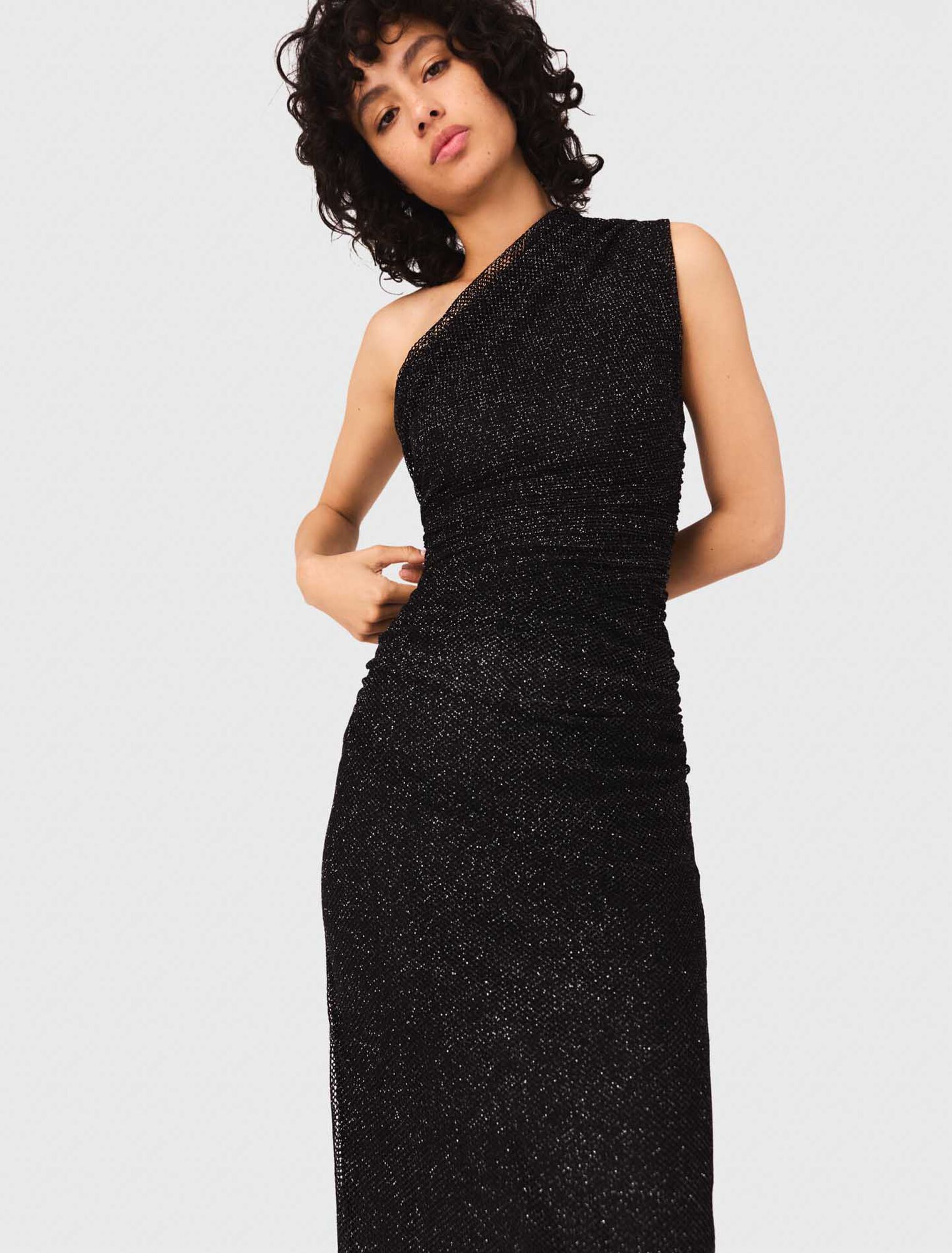 Asymmetric rhinestone knit dress