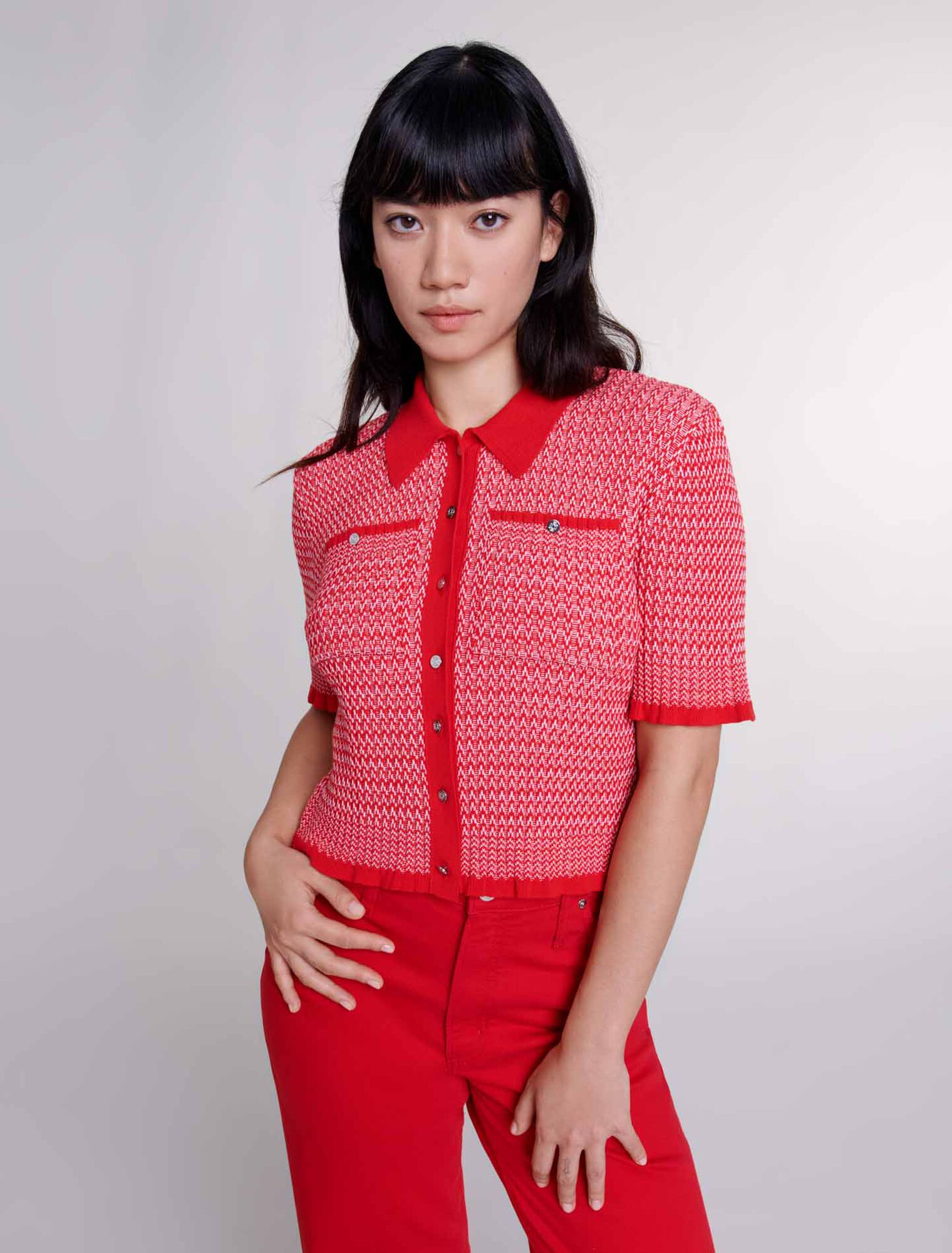 Cropped herringbone polo shirt