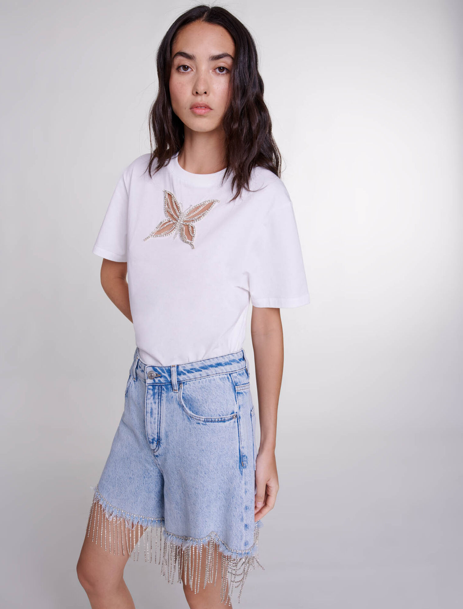 Rhinestone denim shorts