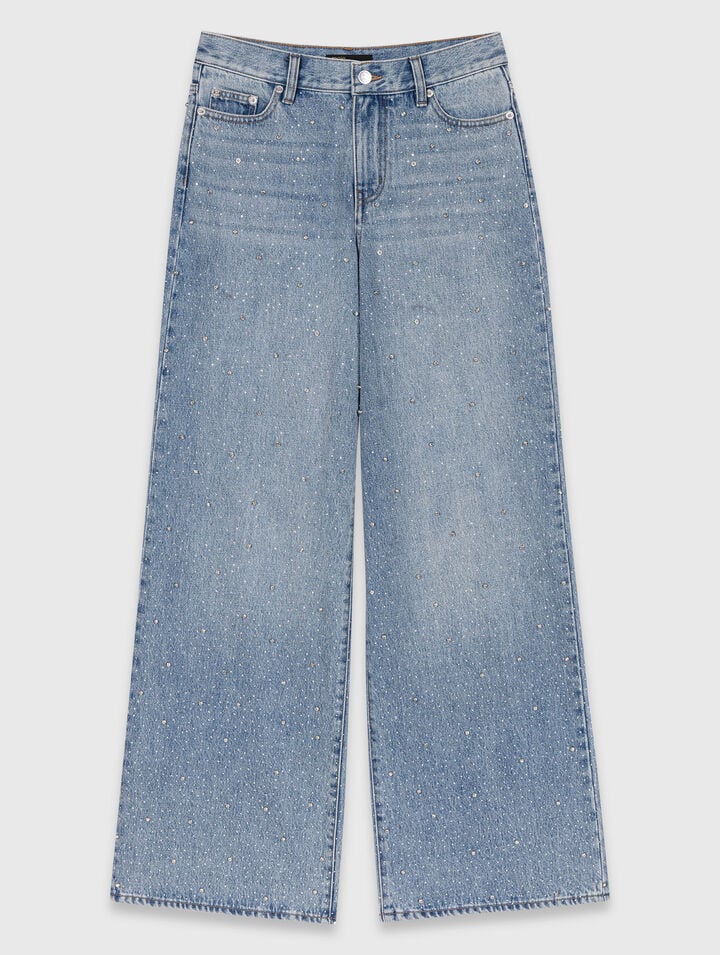 Wide-leg all-over rhinestone jeans