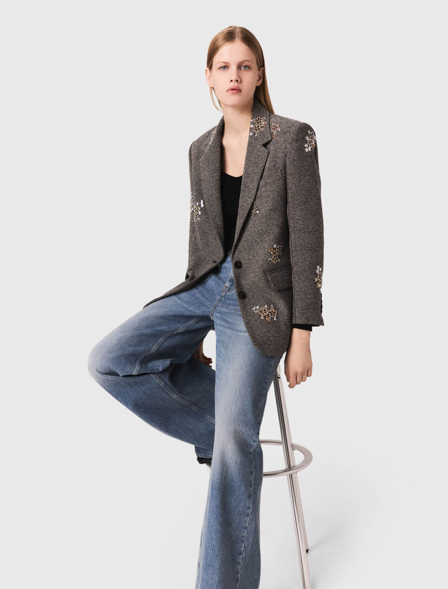 Flower-embroidered wool jacket Flower-embroidered wool jacket