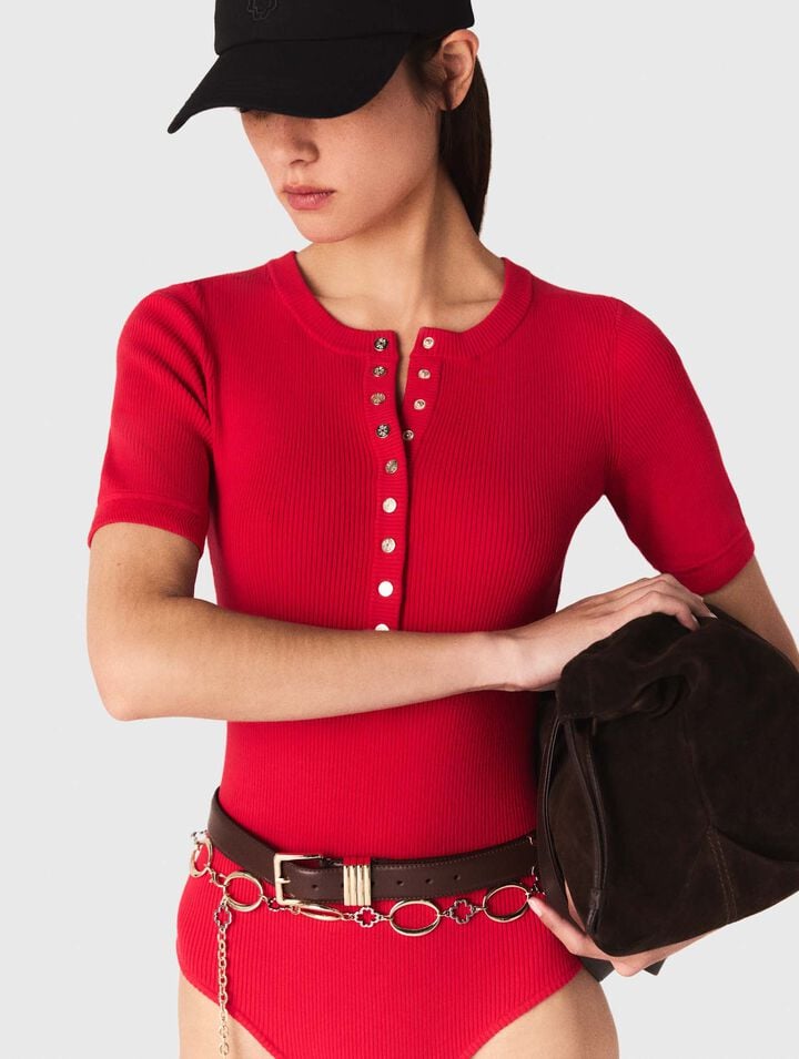 Ribbed knit sleeve bodysuit