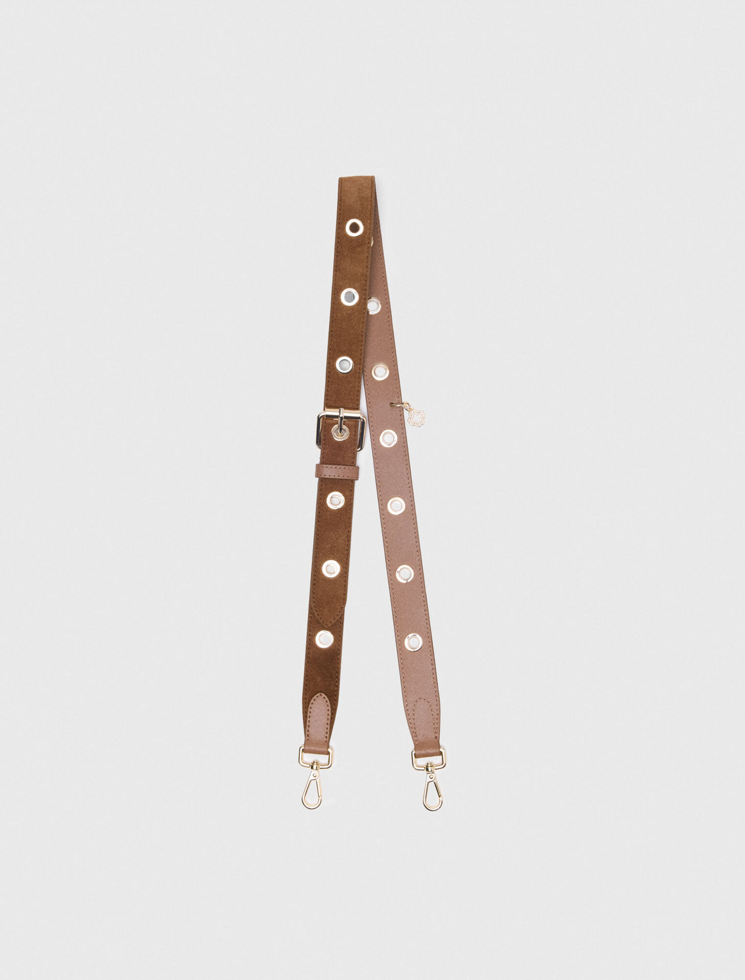 Suede shoulder strap with eyelets