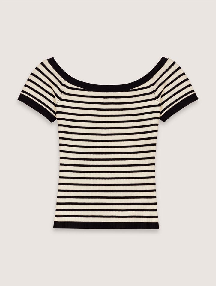Rib knit top with boat neck