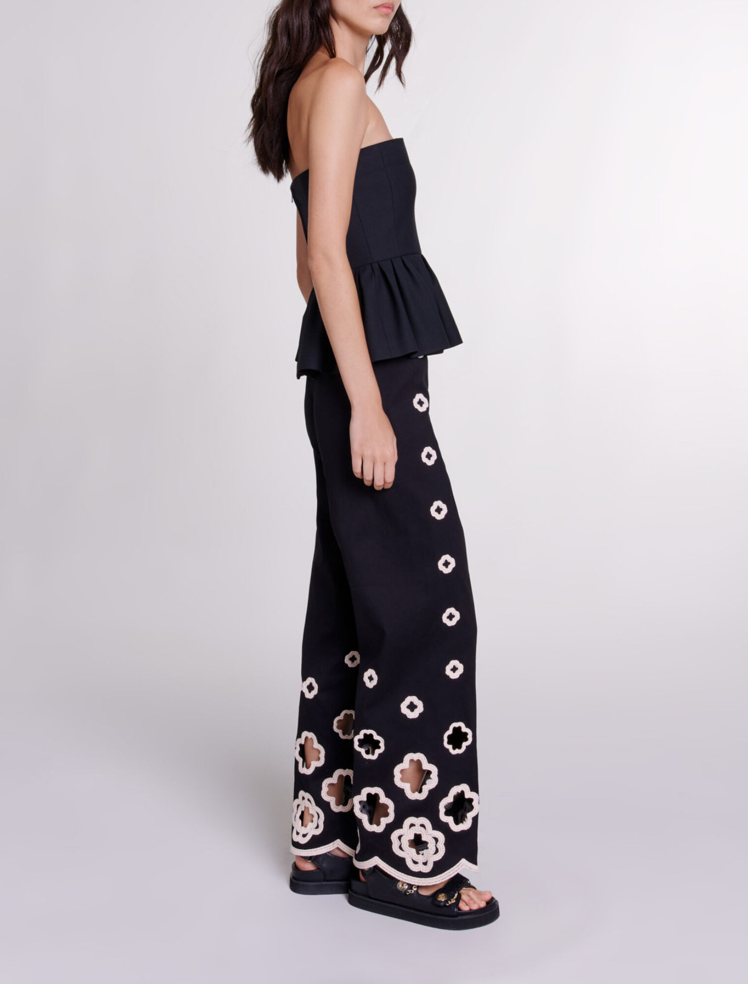 Wide-leg crochet trousers