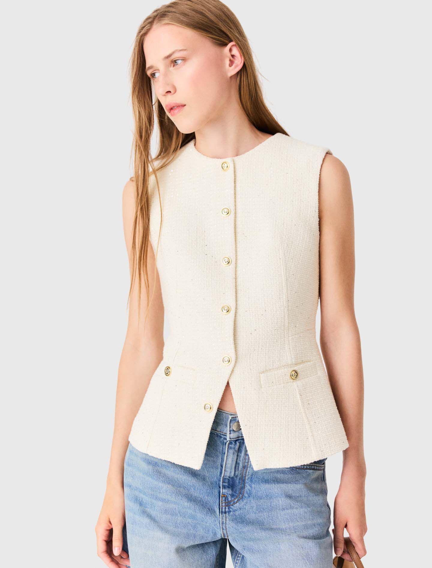 Long tweed jacket Ecru for Women | Maje