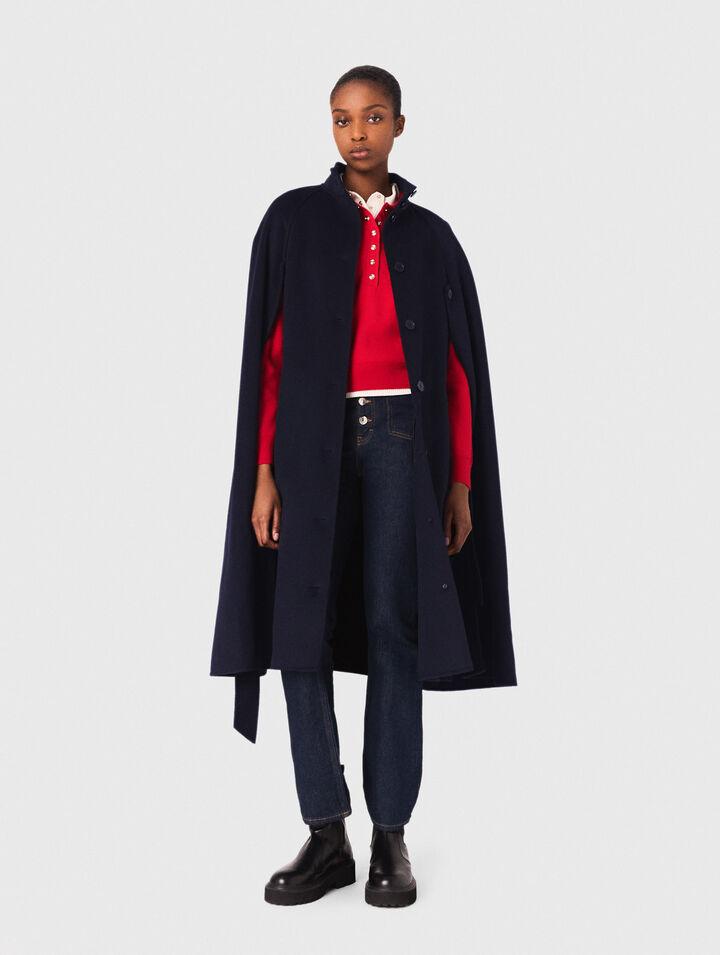 Long double-faced coat with cape Long double-faced coat with cape