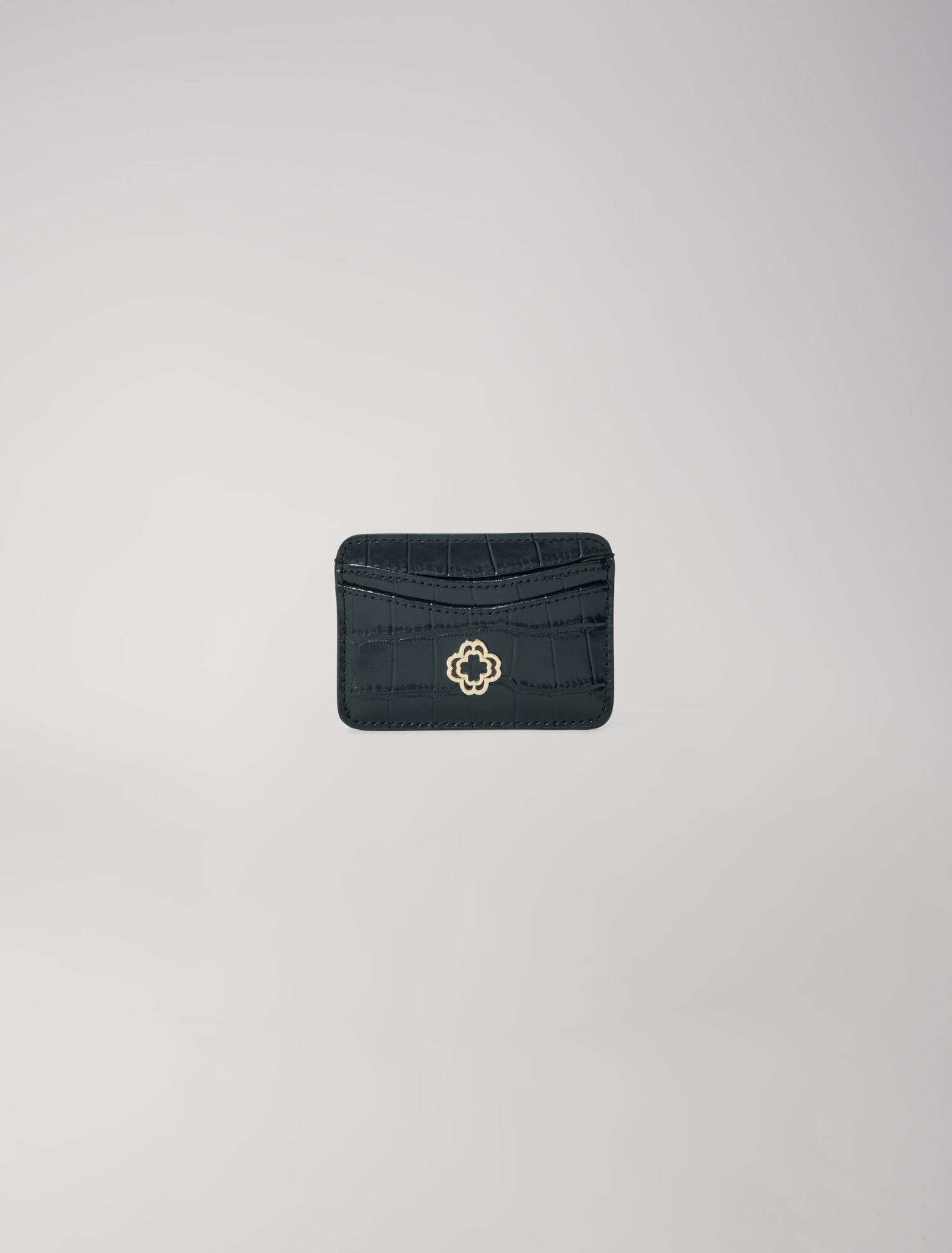 Mock croc embossed leather card case