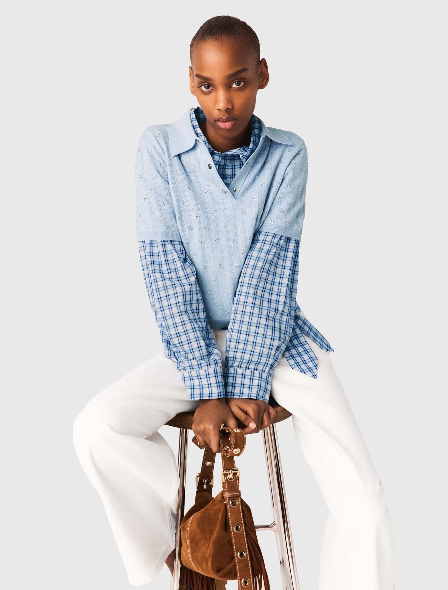 Cropped jumper with rhinestones