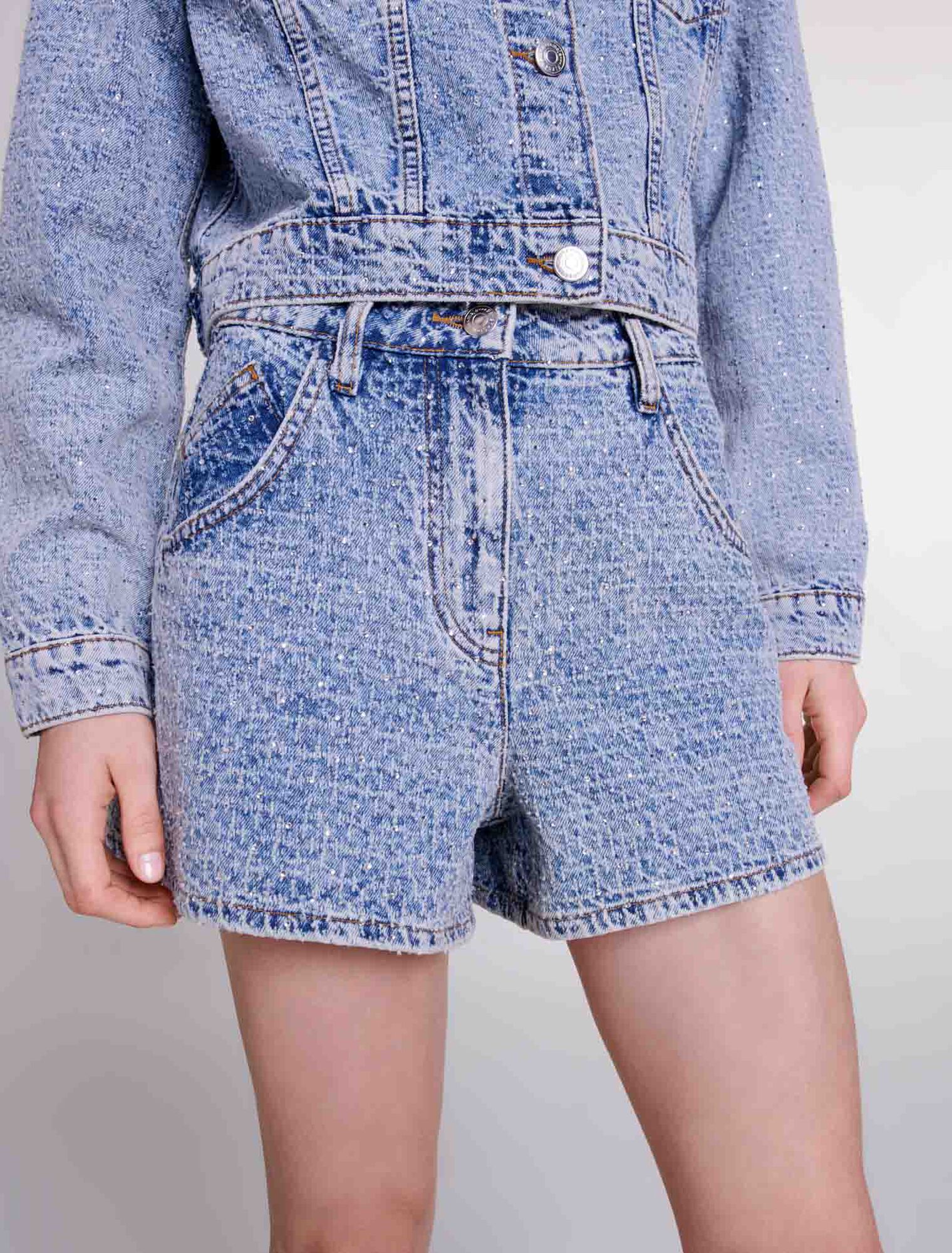 Diamond and jacquard denim shorts