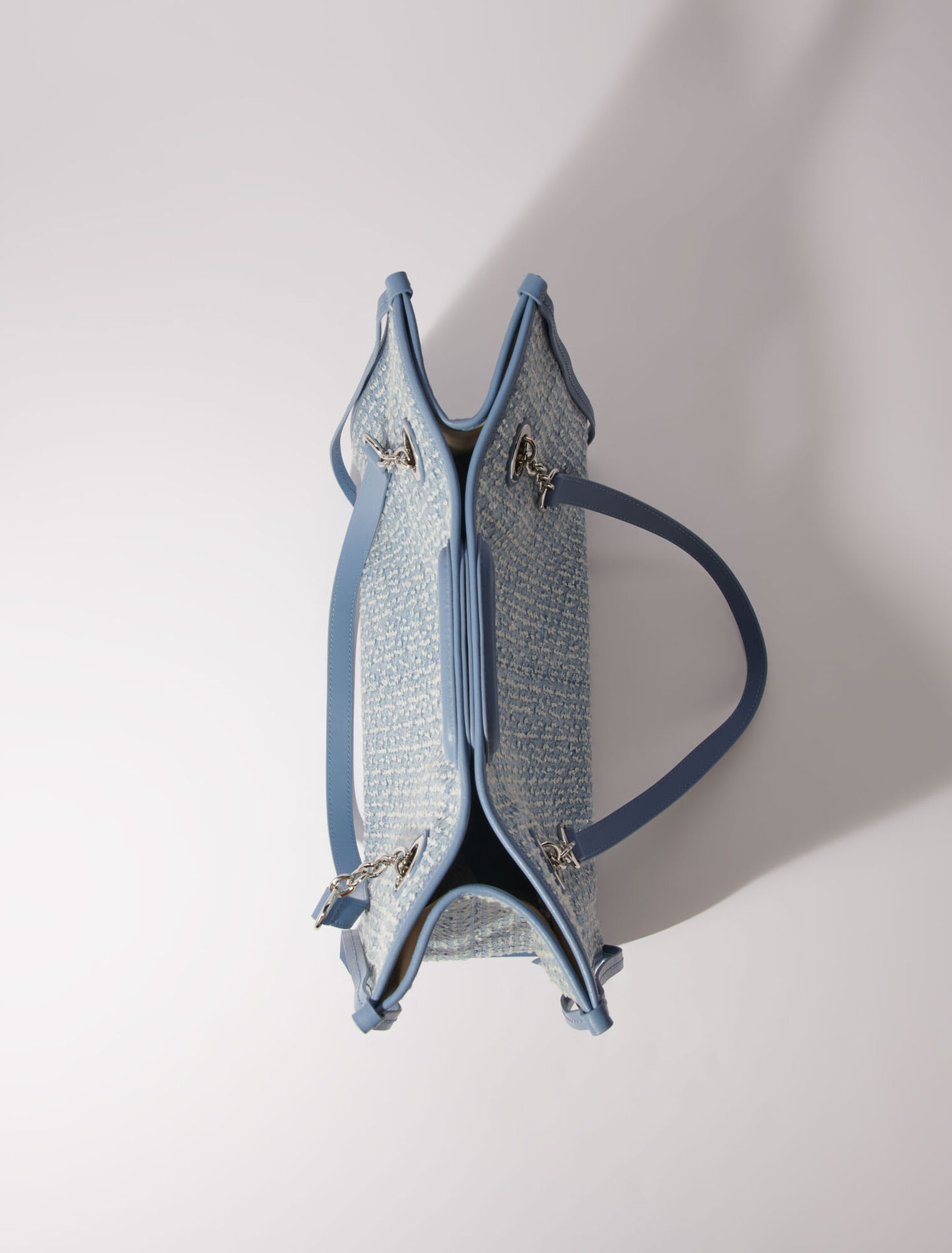 Denim and rhinestone tote bag