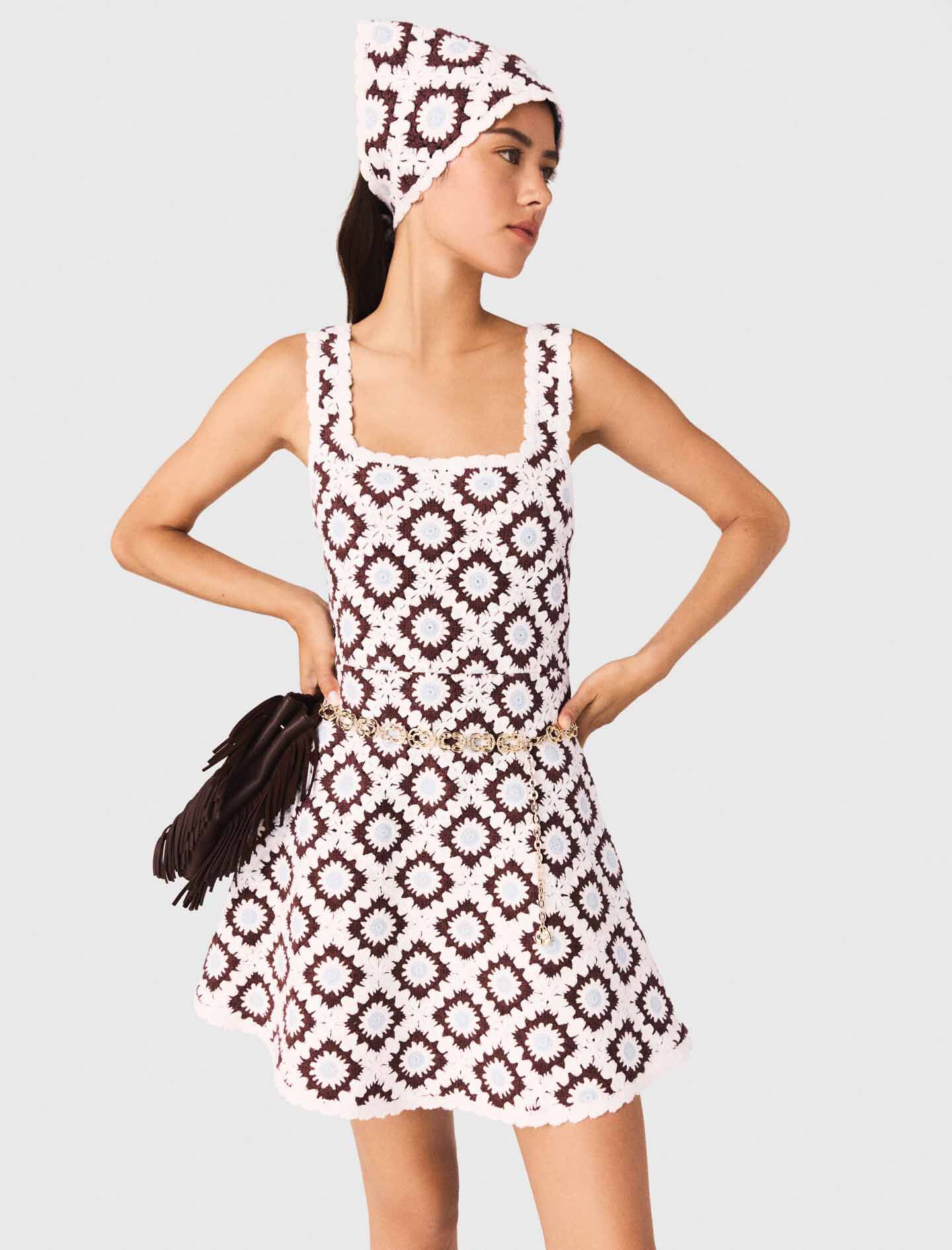 Floral crochet dress Brown/Blue for Women | Maje