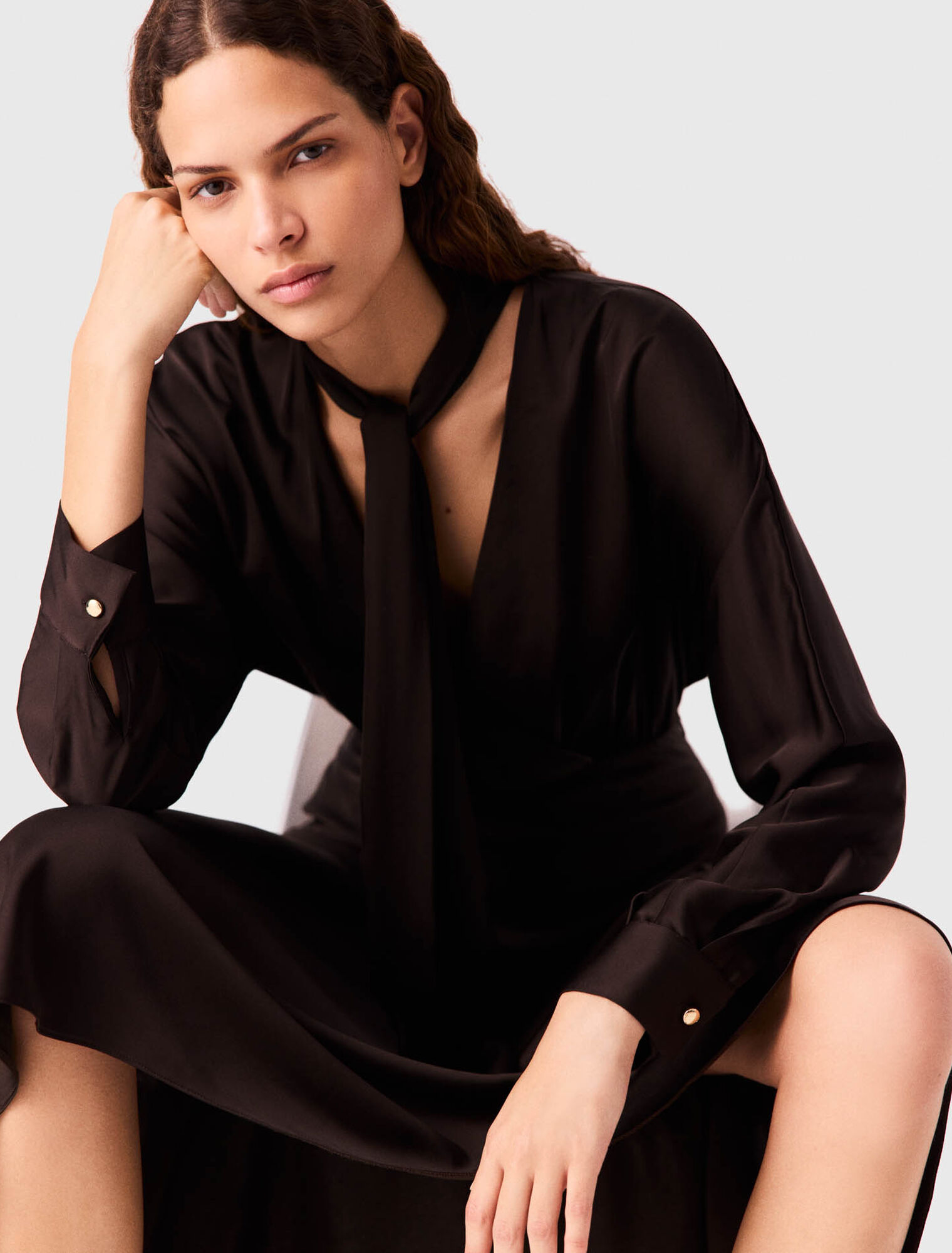 Asymmetrical satin midi dress