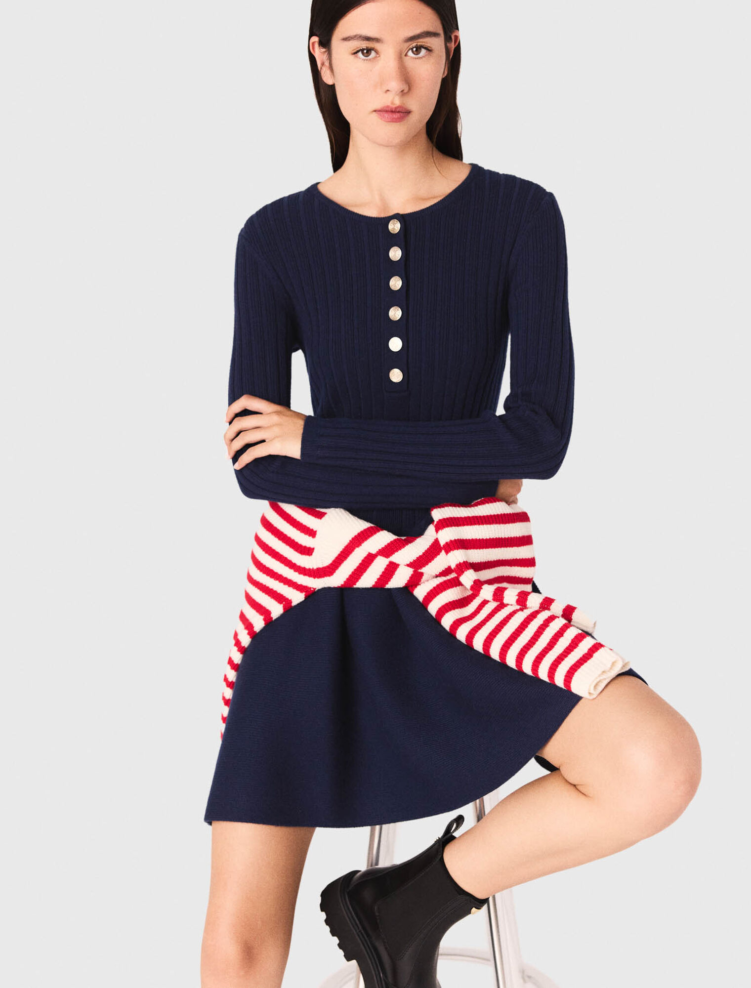 Knit dress with flared skirt