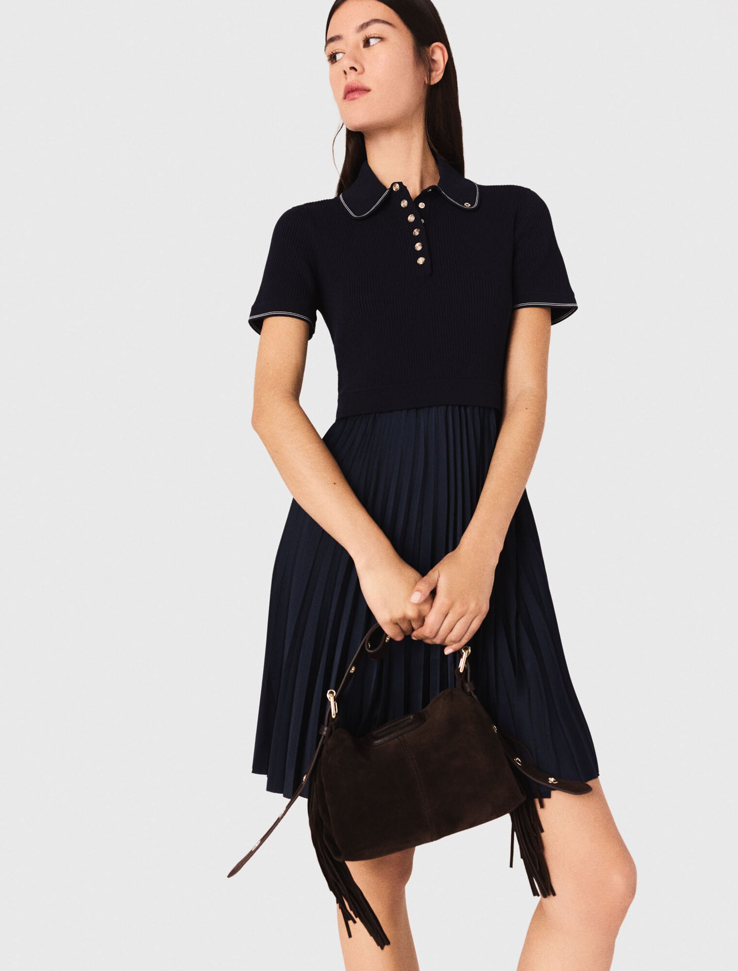 Short pleated polo collar dress