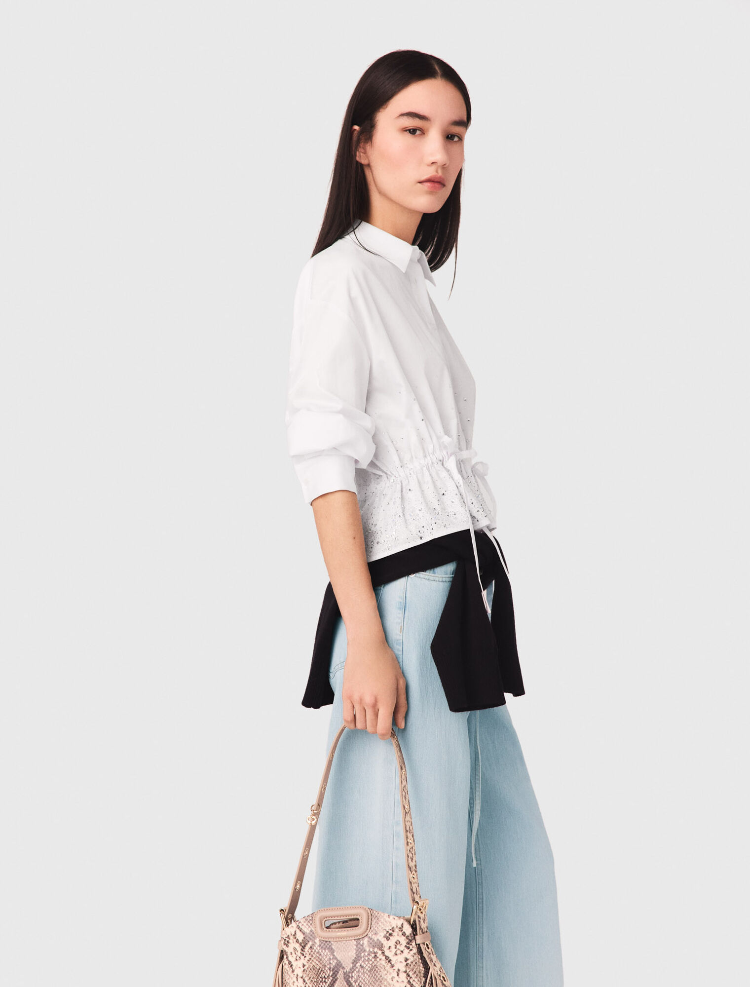 Cotton shirt with rhinestones