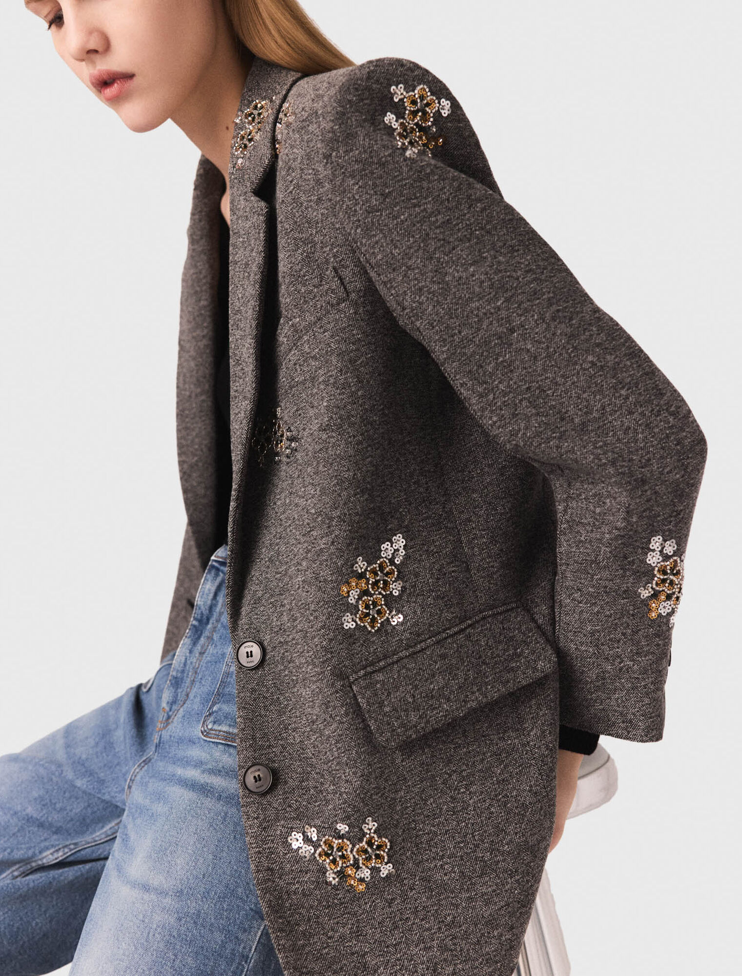 Flower-embroidered wool jacket Flower-embroidered wool jacket