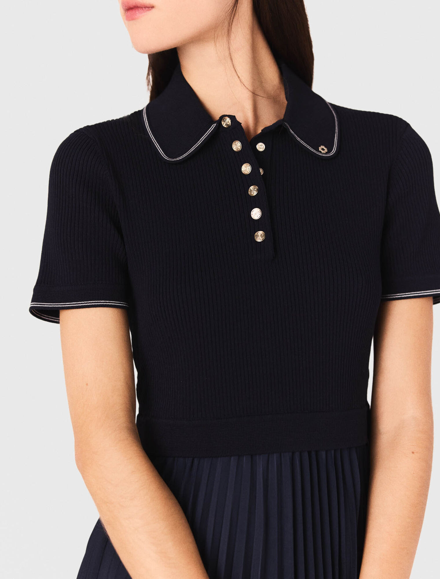 Short pleated polo collar dress