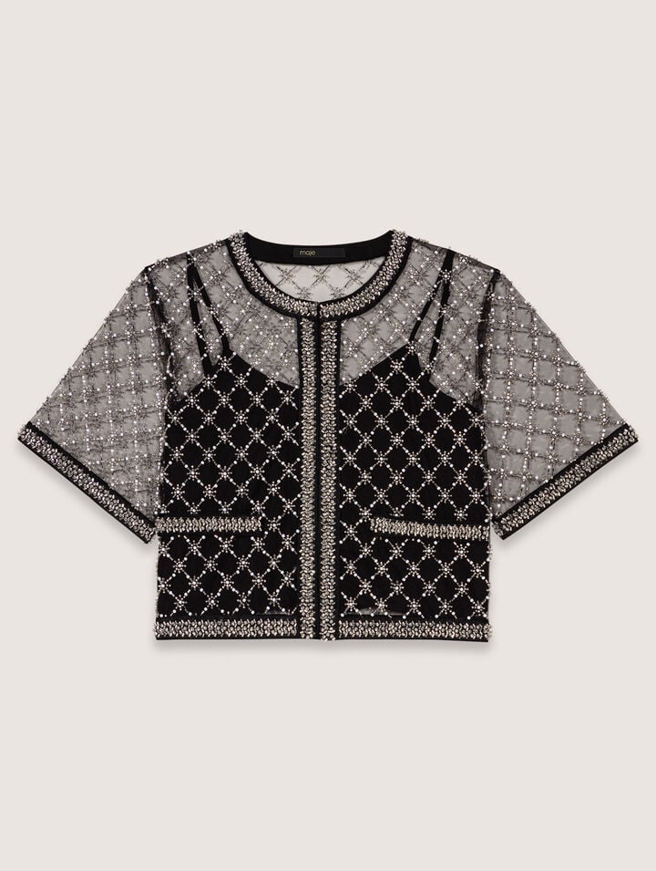 Embroidered tulle top