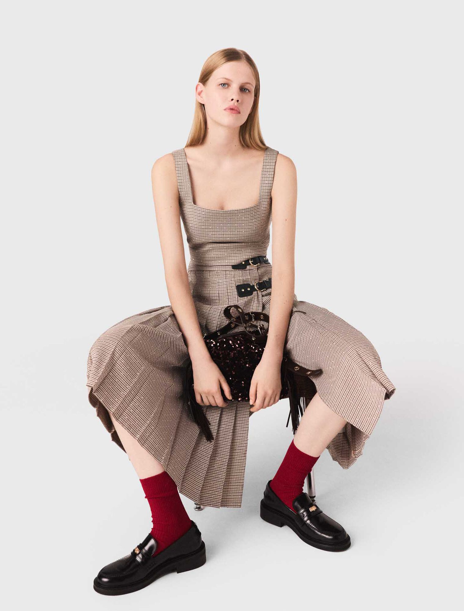 Checked diamanté strappy top