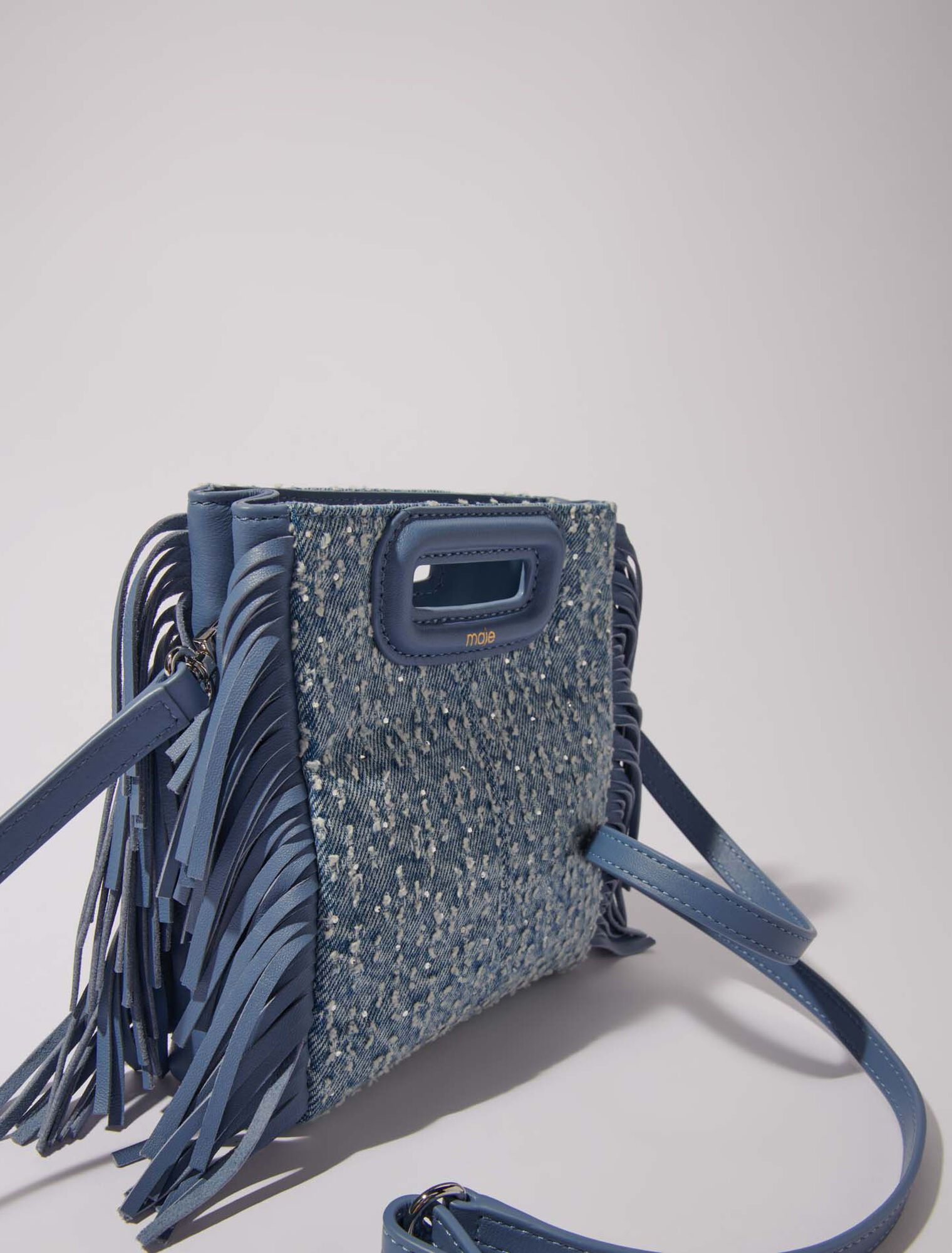 M mini bag in denim  with rhinestones