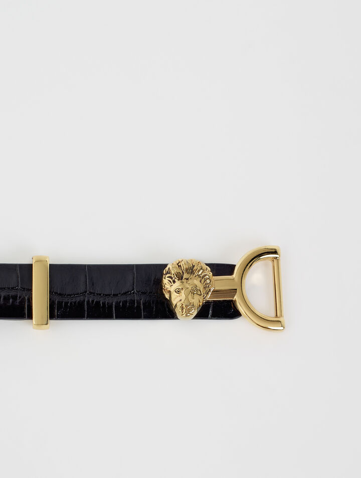 Thin leather belt with lion bit Thin leather belt with lion bit